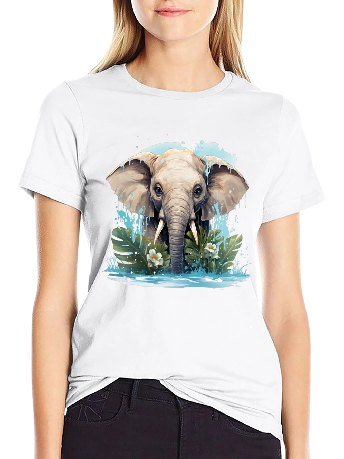 Black Elephant Graphic Tee - Black, Nature Inspired Design view 9