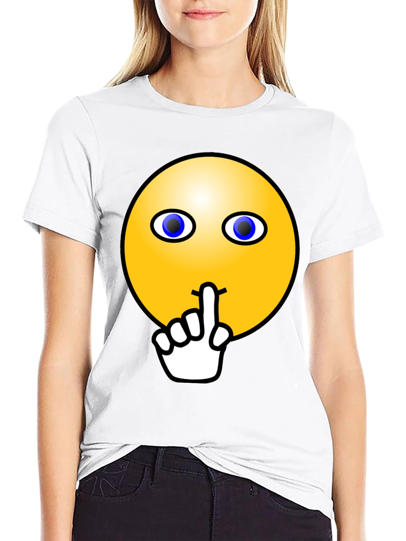 Black Shhh! Smiley Face Graphic Tee - Black Cotton T-Shirt view 9