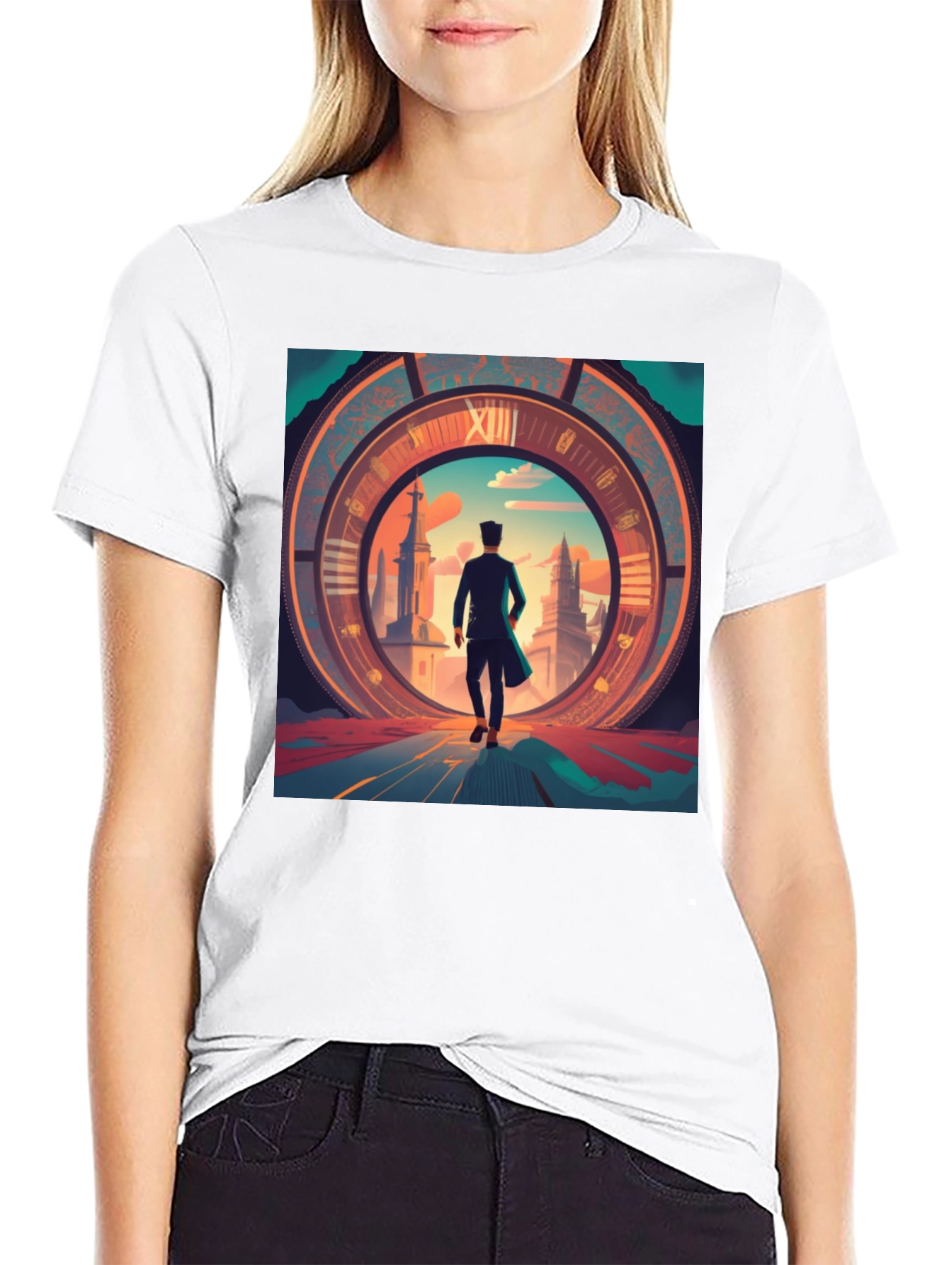 Black Time Traveler Graphic Tee - Black Cotton Blend Shirt view 9