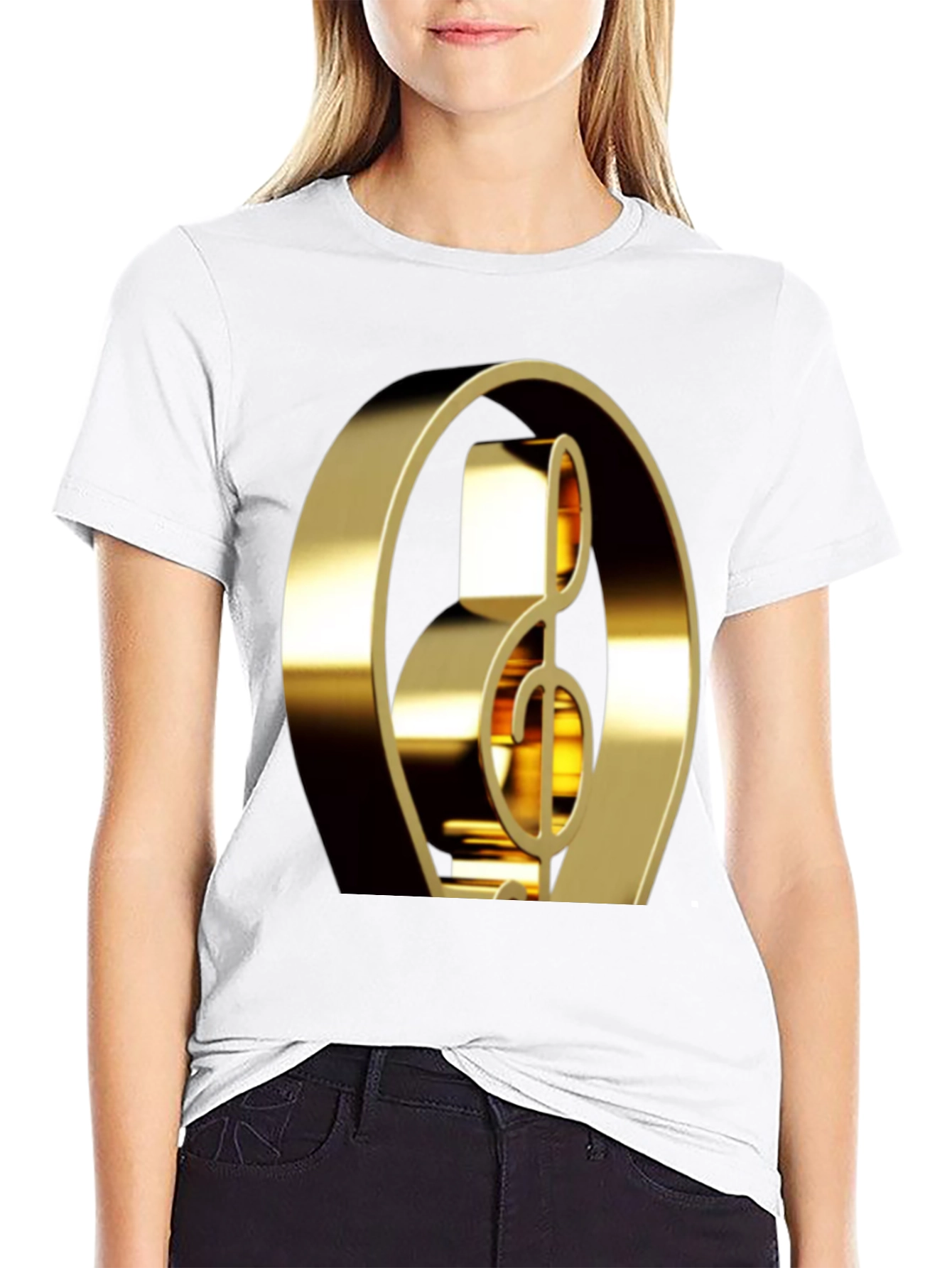 Black Golden Treble Clef Graphic Tee view 9
