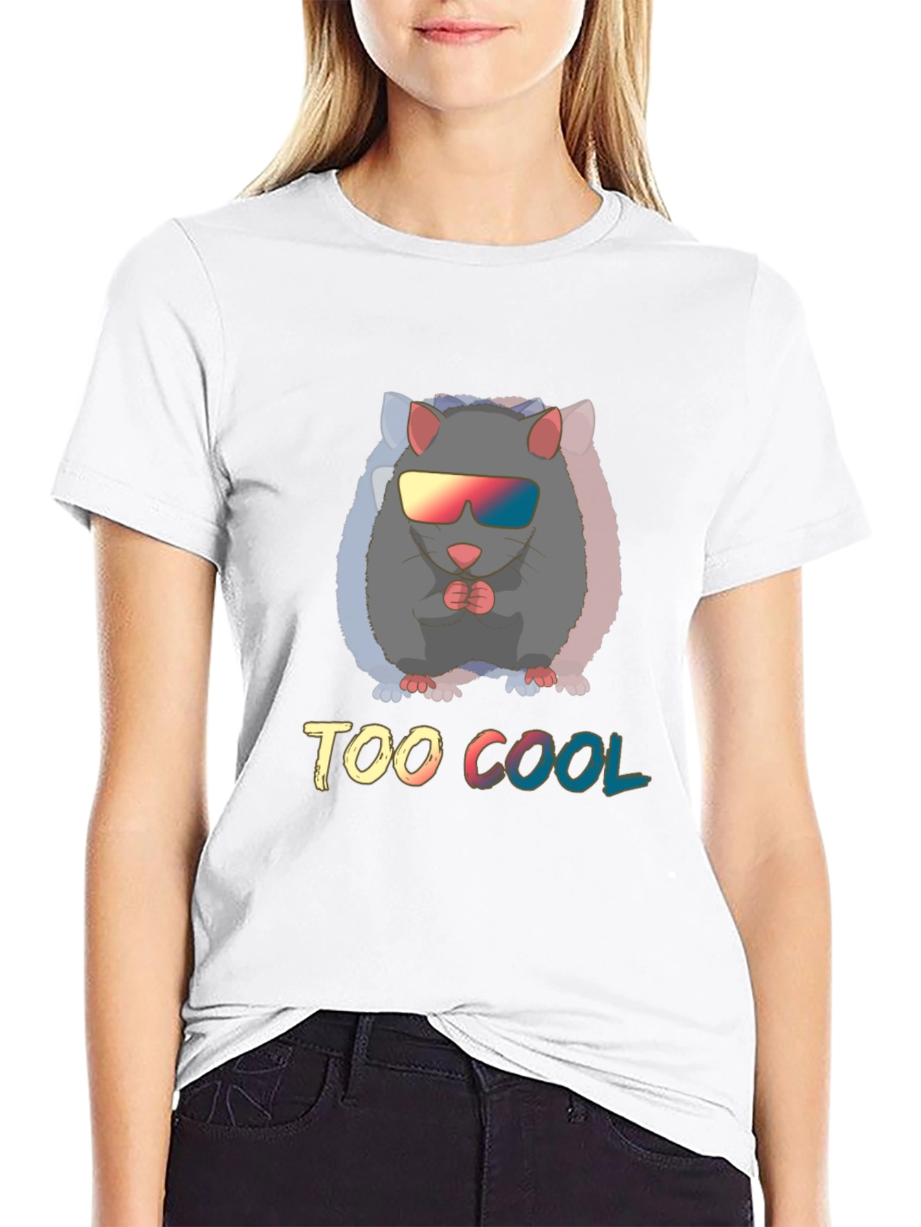 Black Too Cool Rat Graphic Tee - Unisex Cotton T-Shirt view 9