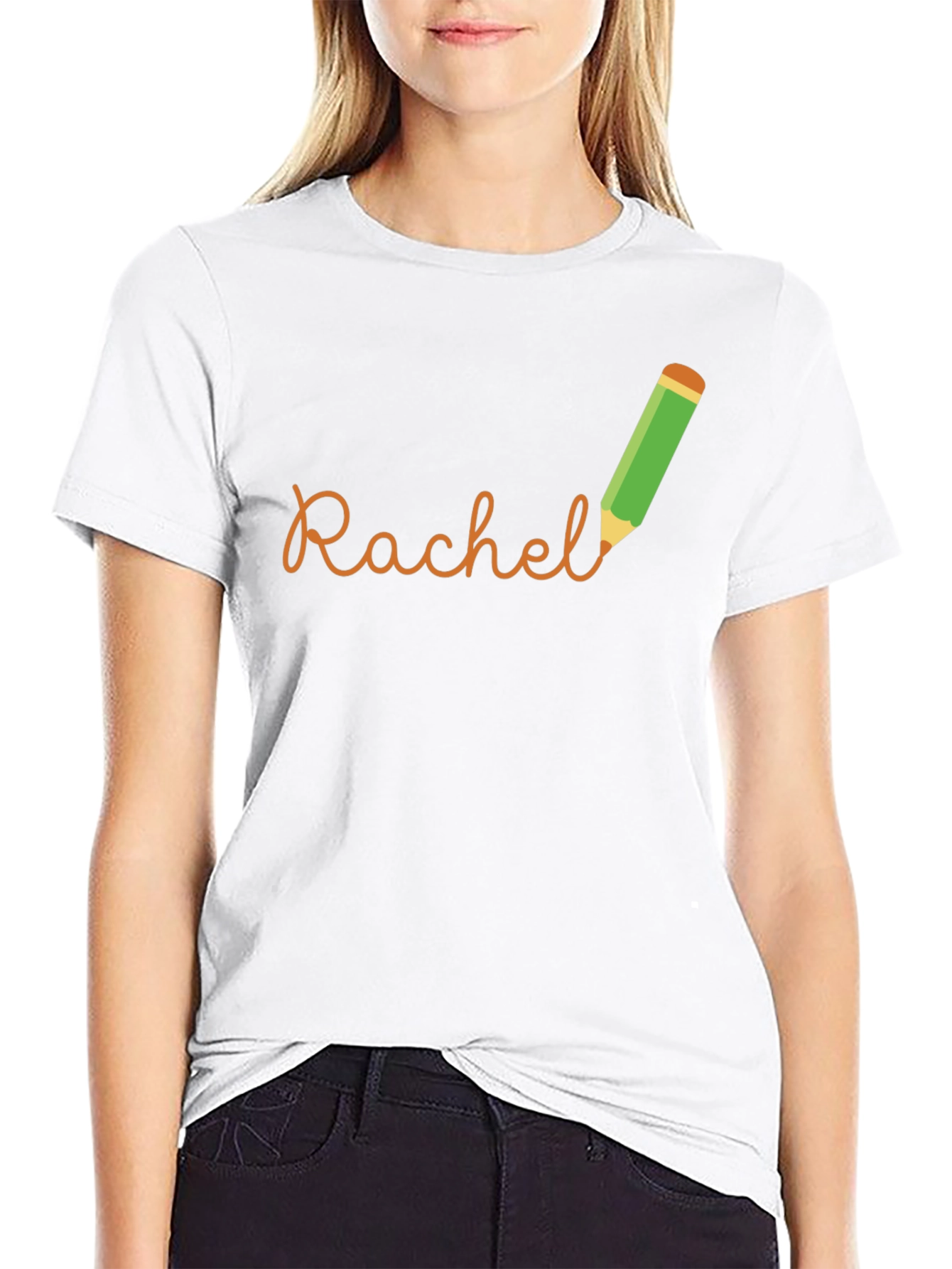 Black Personalized Rachel Pencil Name T-Shirt view 9