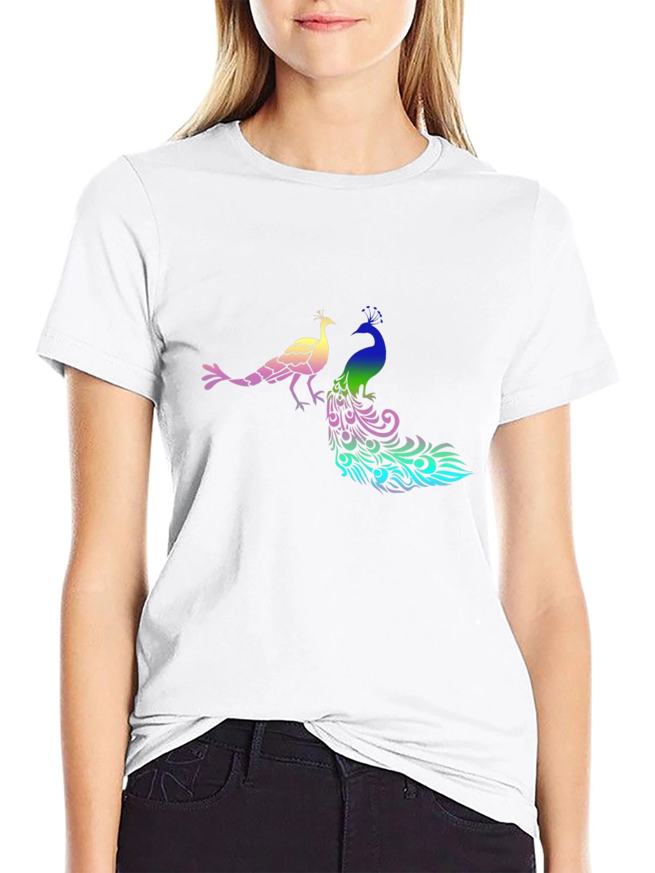 Black Peacock Graphic Print Black T-Shirt view 9