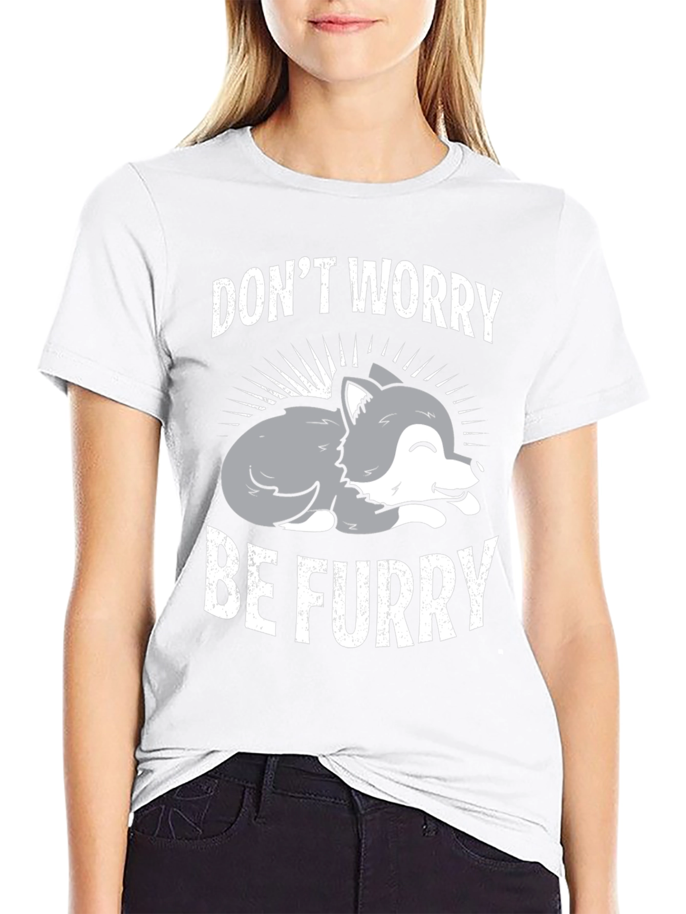 Black Don't Worry Be Furry Graphic T-Shirt view 9