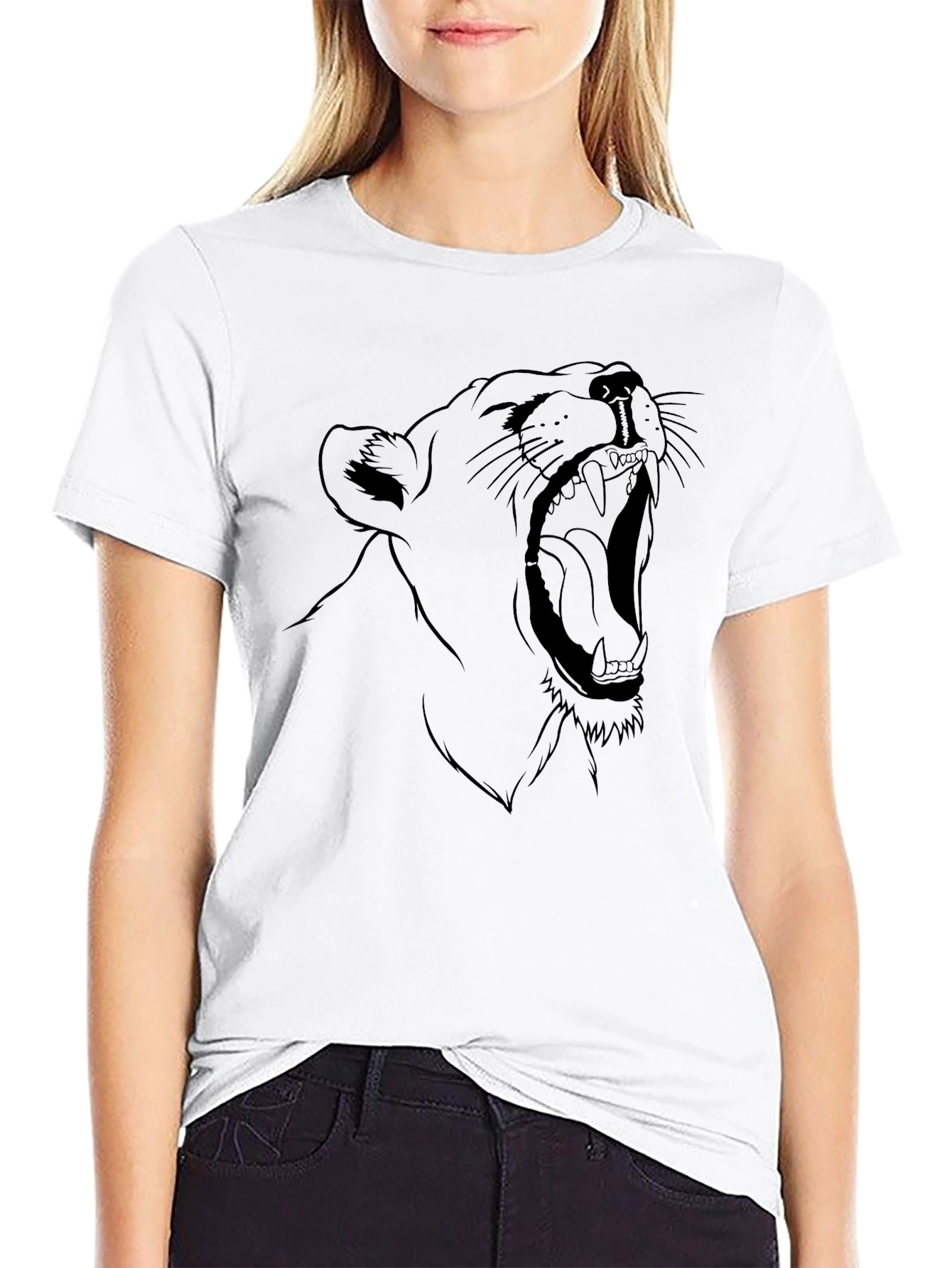 Black Roaring Lion Graphic Tee - Black Cotton T-Shirt view 9