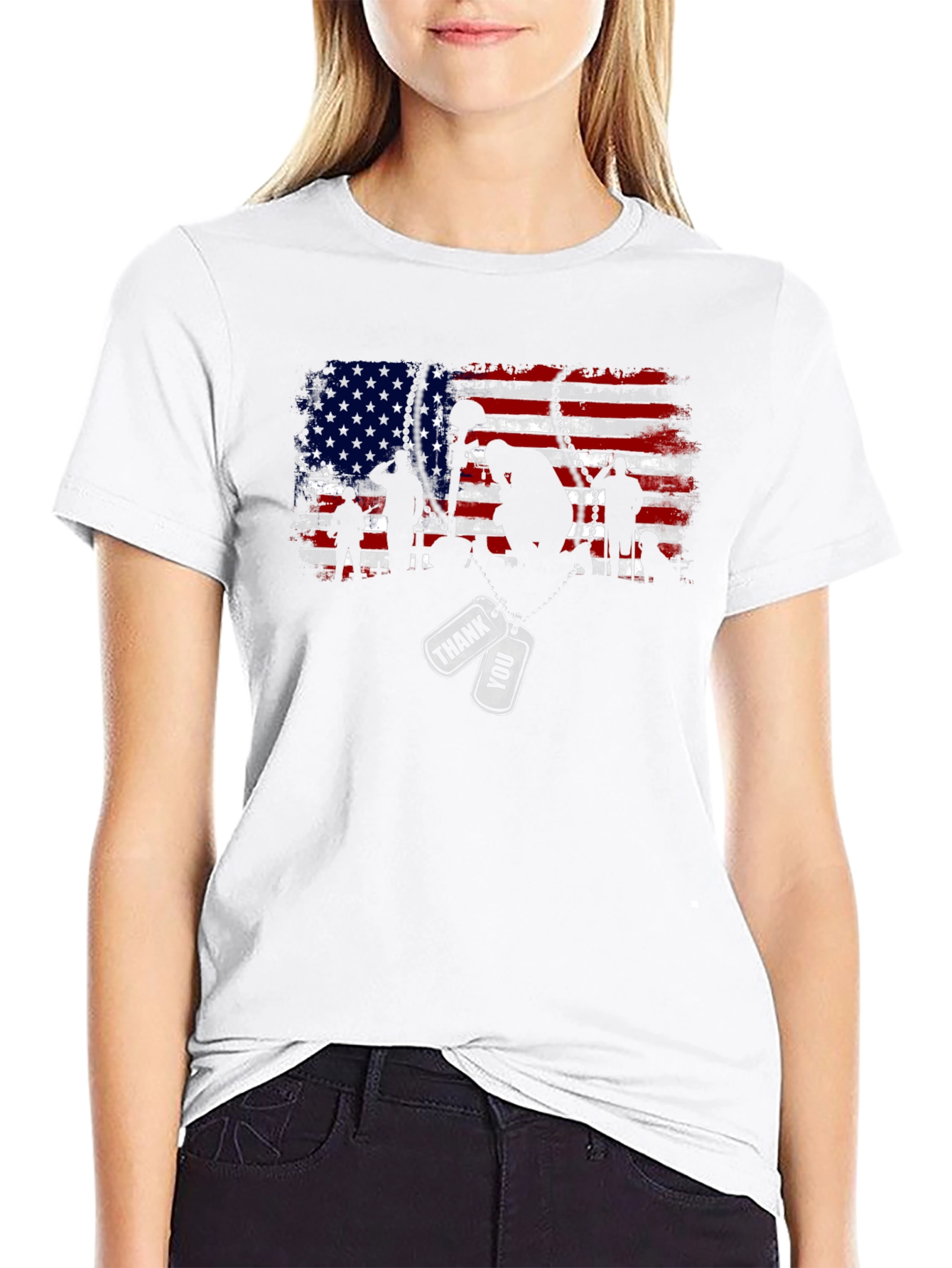Black Patriotic US Flag Veteran Thank You T-Shirt view 9
