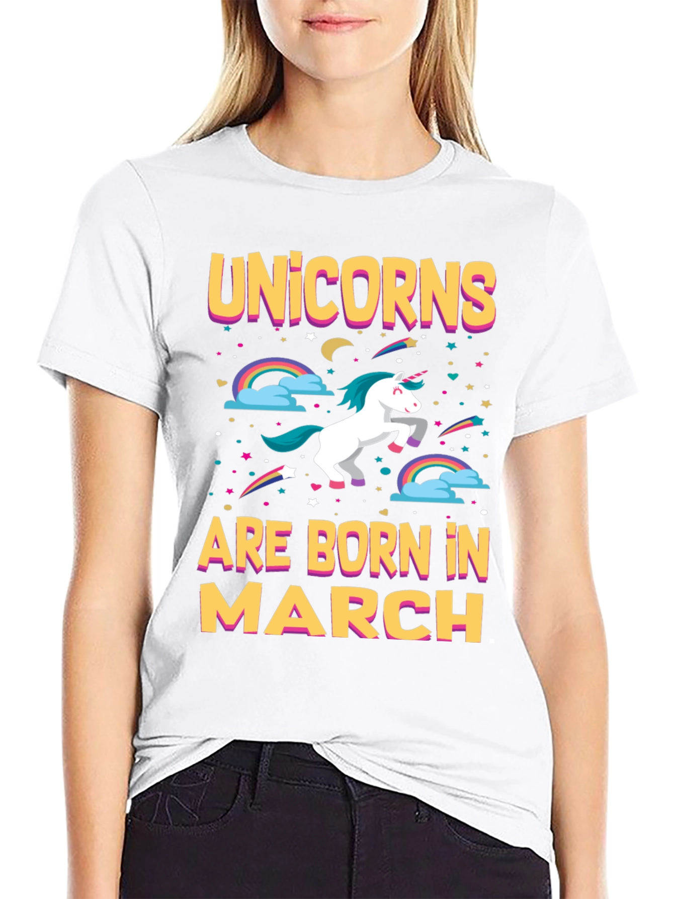 Black Unicorns Born in March T-Shirt view 9