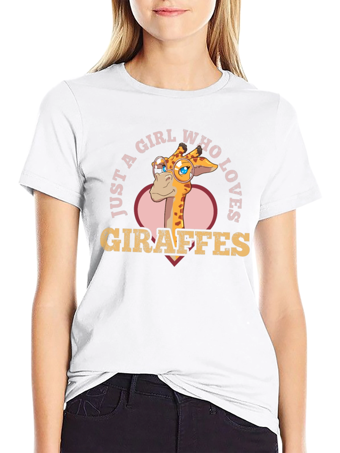 Black Giraffe Lover's Tee: Just a Girl Who Loves Giraffes T-Shirt view 9
