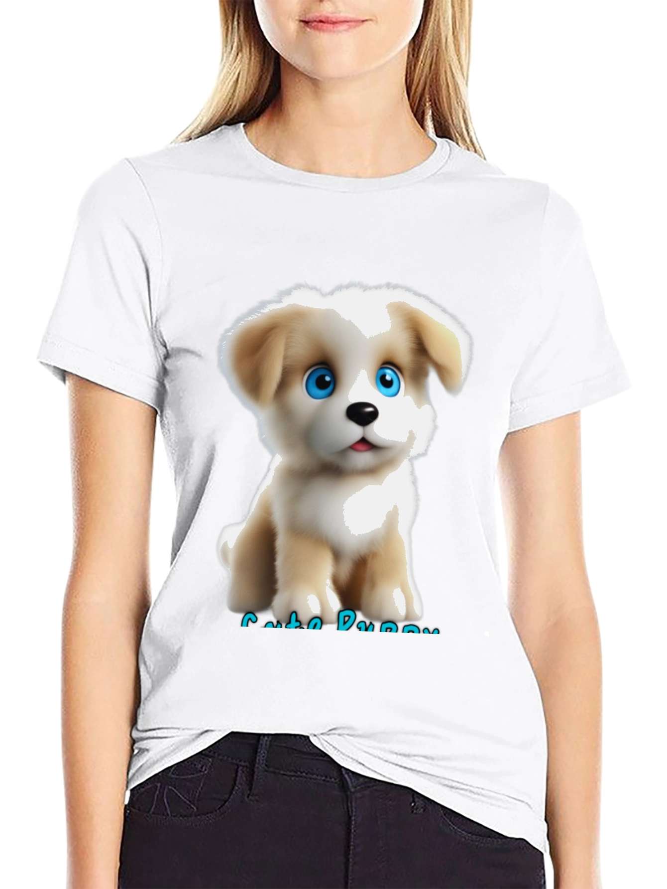 Black Cute Puppy Graphic T-Shirt view 9