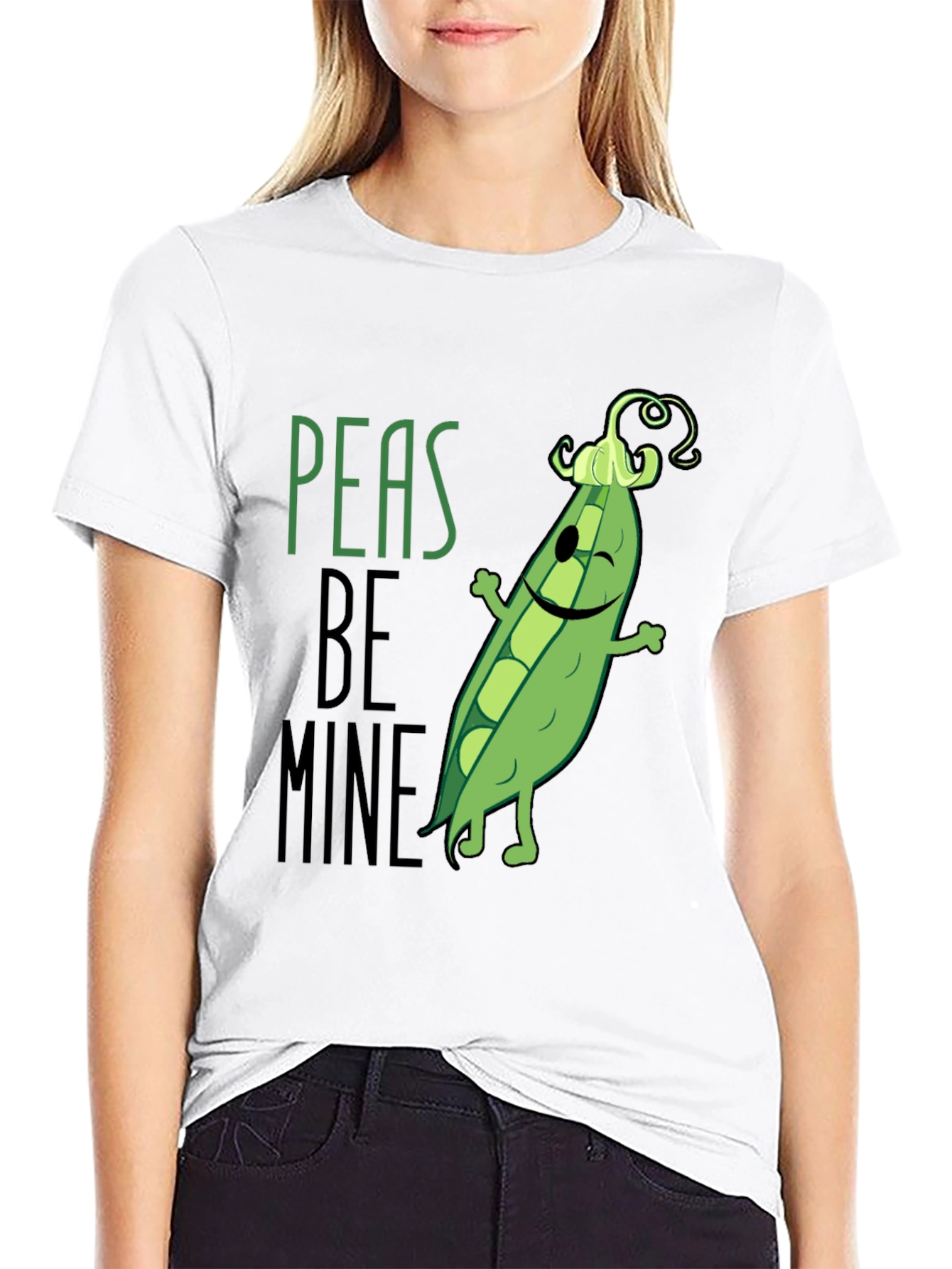 Black Peas Be Mine Graphic T-Shirt - Cute Food Pun Tee view 9