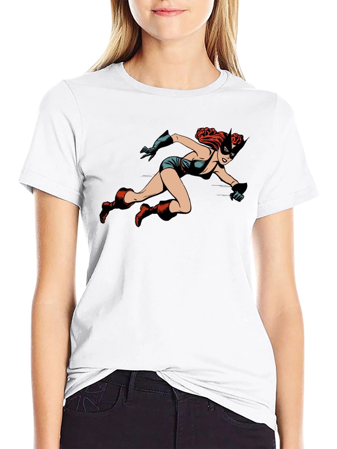 Black Retro Comic Book Heroine Black T-Shirt view 9