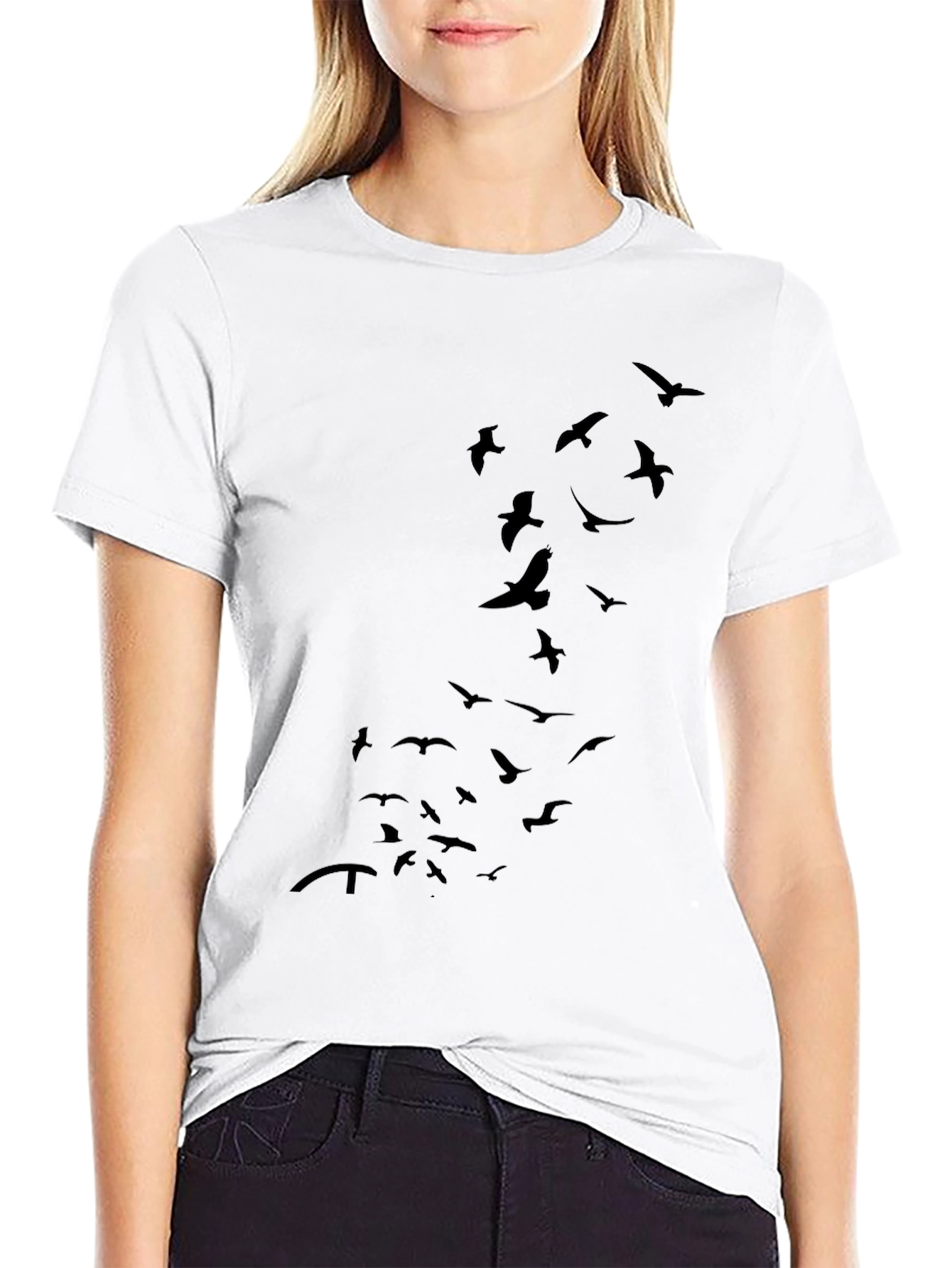 Black Black T-Shirt with Flying Bird Graphic view 9