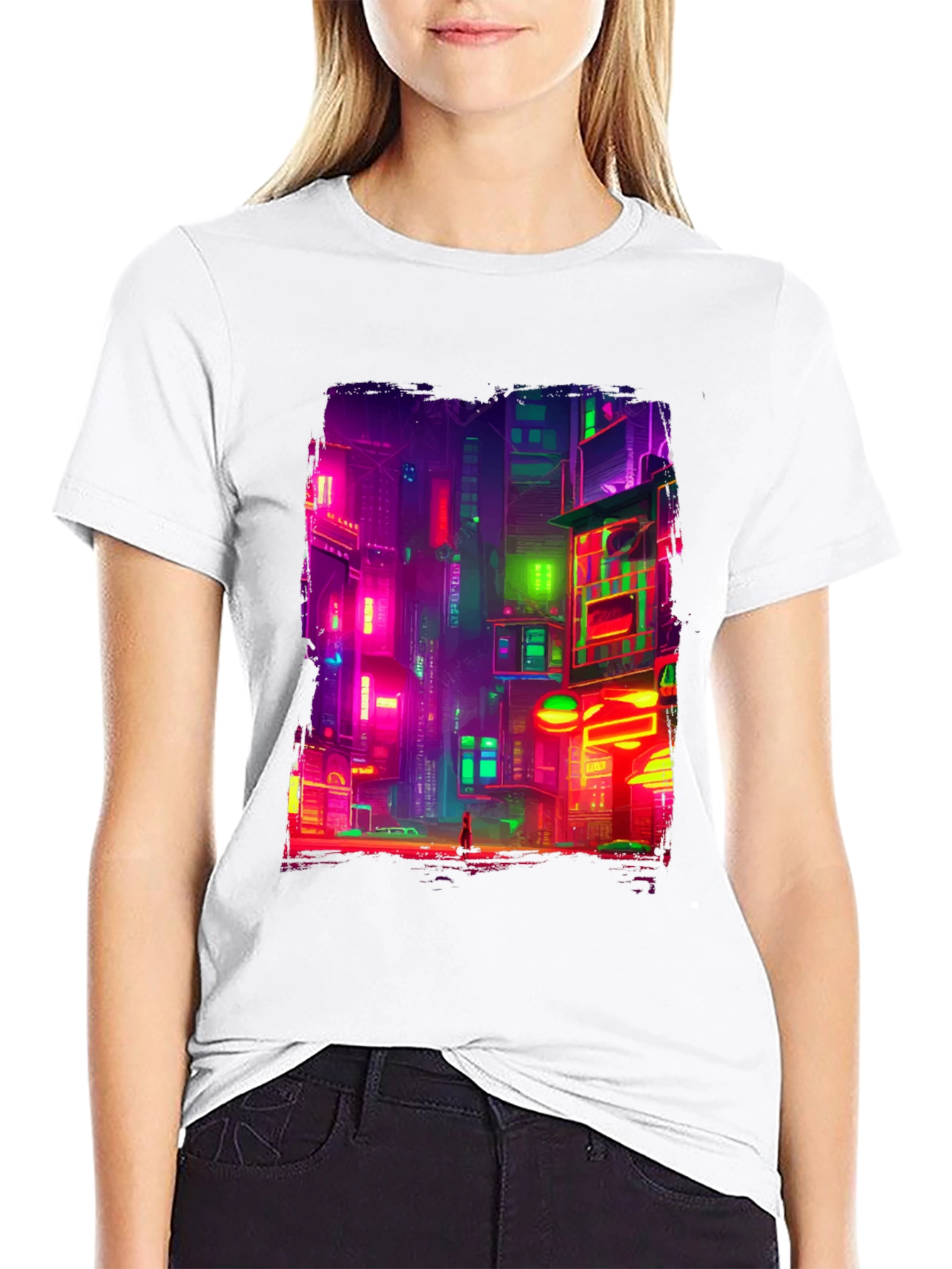 Black Cyberpunk Cityscape Graphic Tee view 9
