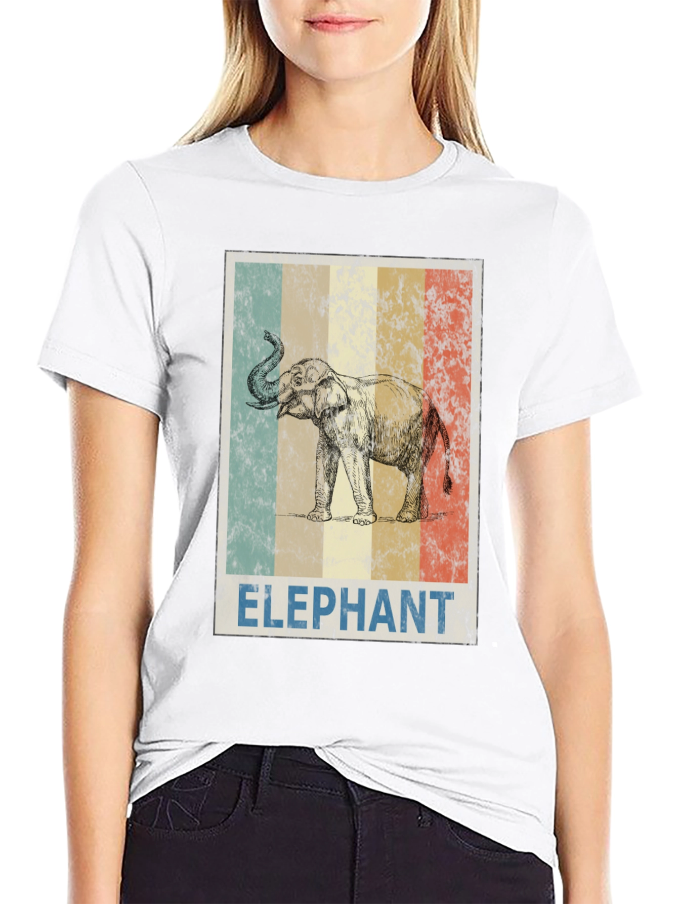 Black Vintage Elephant Graphic Tee - Black Cotton Blend view 9
