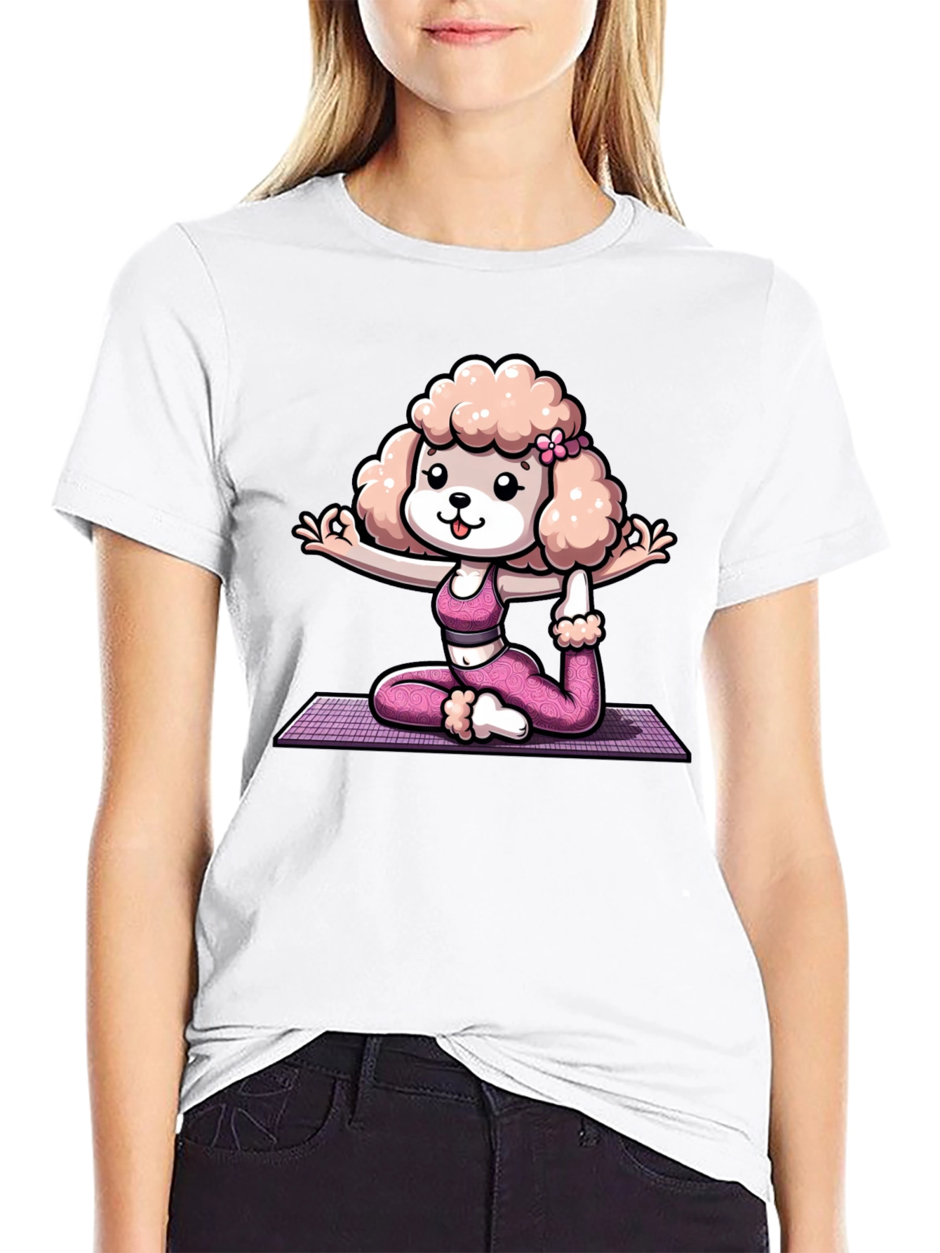 Black Yoga Poodle Graphic Tee - Unisex Cotton T-Shirt view 9
