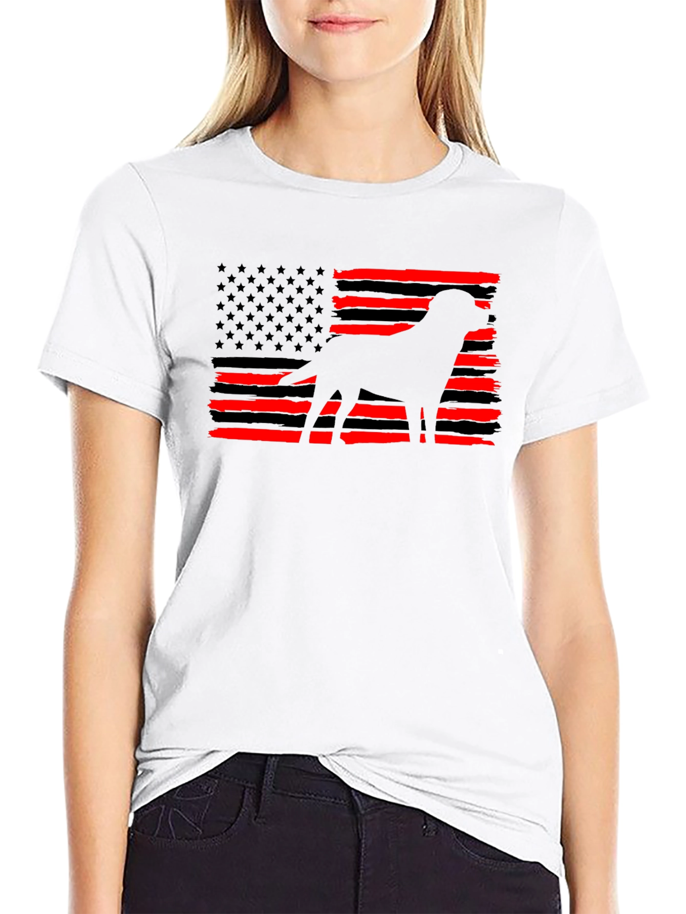 Black American Flag Dog T-Shirt view 9