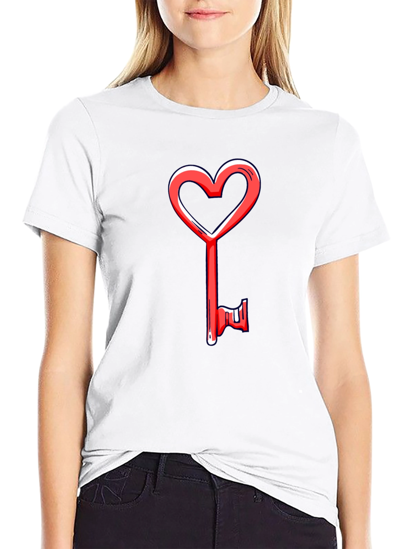 Black Heart Key Graphic Tee - Black Cotton Casual view 9