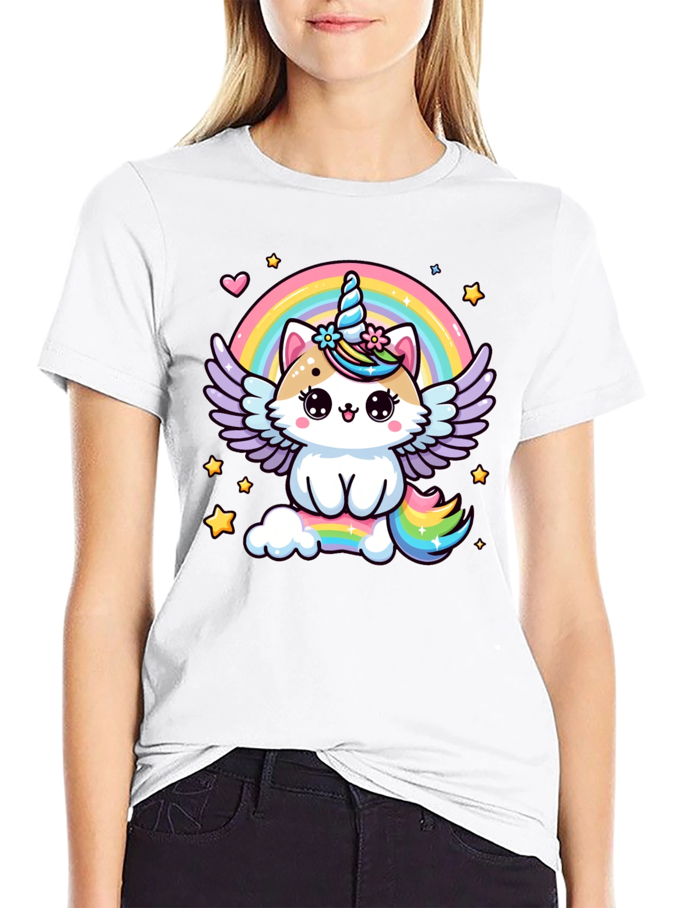 Black Unicorn Cat Rainbow T-Shirt view 9