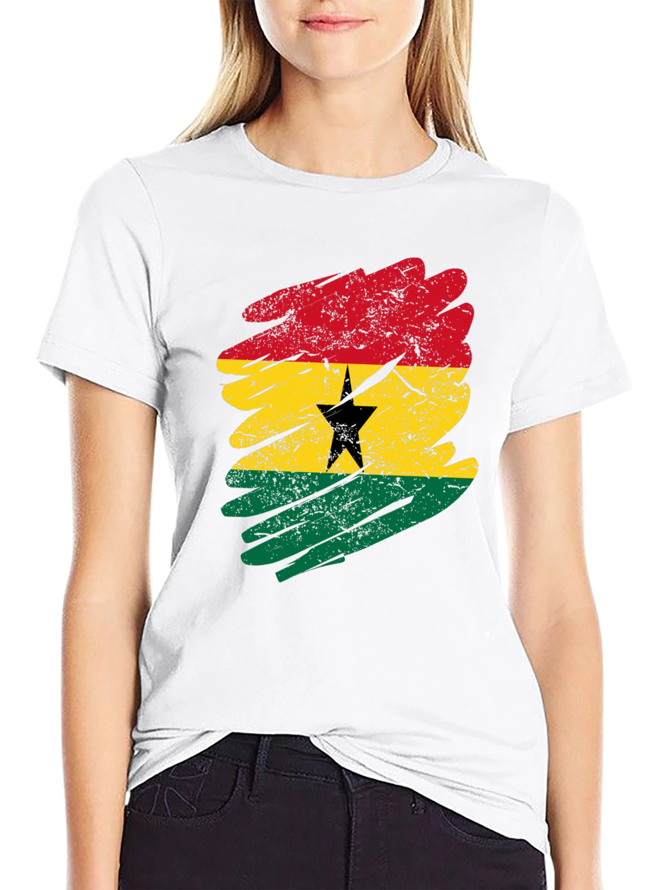 Black Ghana Flag T-Shirt - Distressed Grunge Style view 9