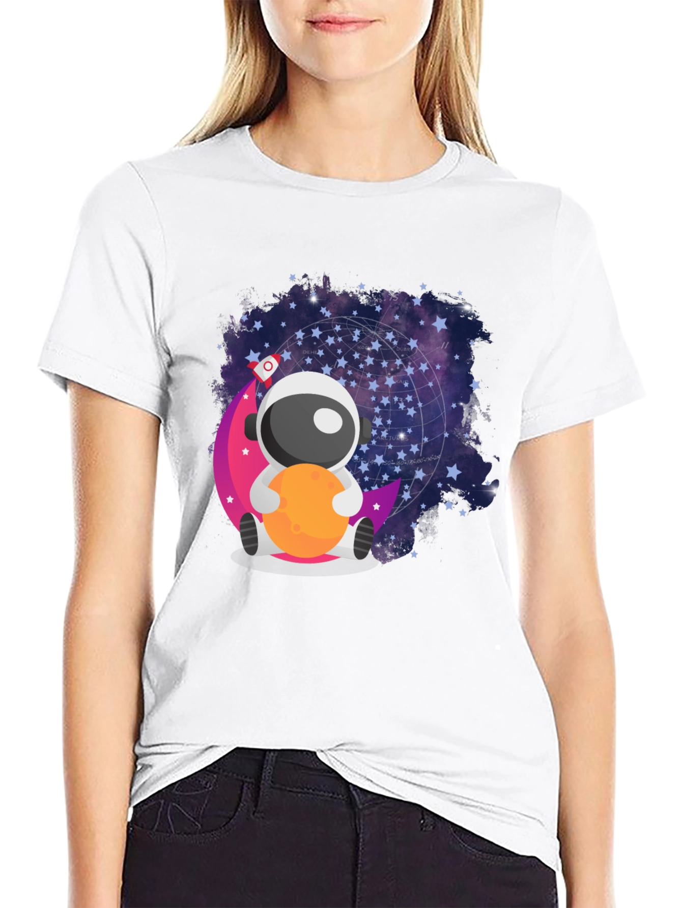 Black Cute Astronaut Moon T-Shirt - Space Lover's Tee view 9
