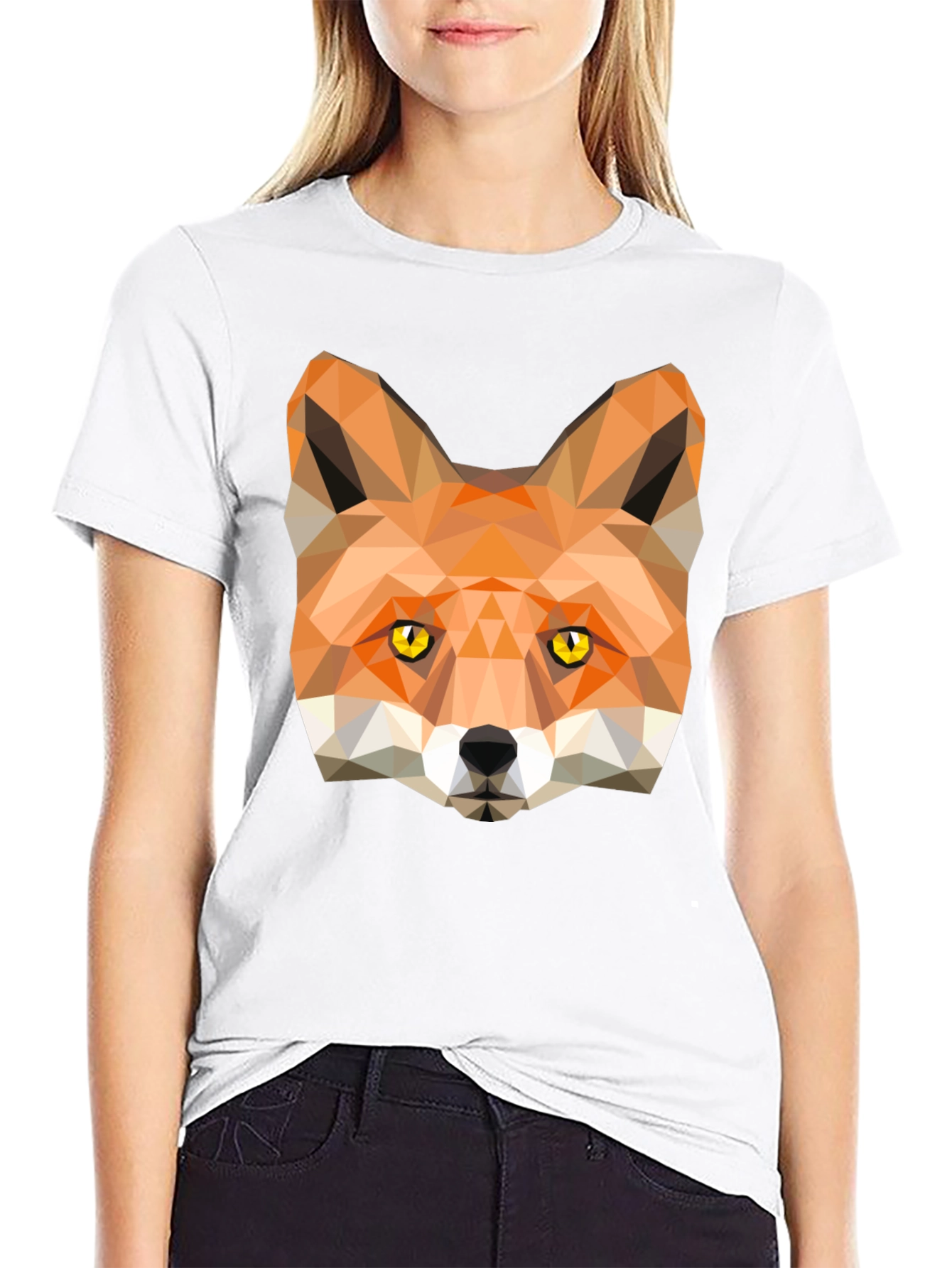 Black Geometric Fox Graphic Tee - Modern Style view 9