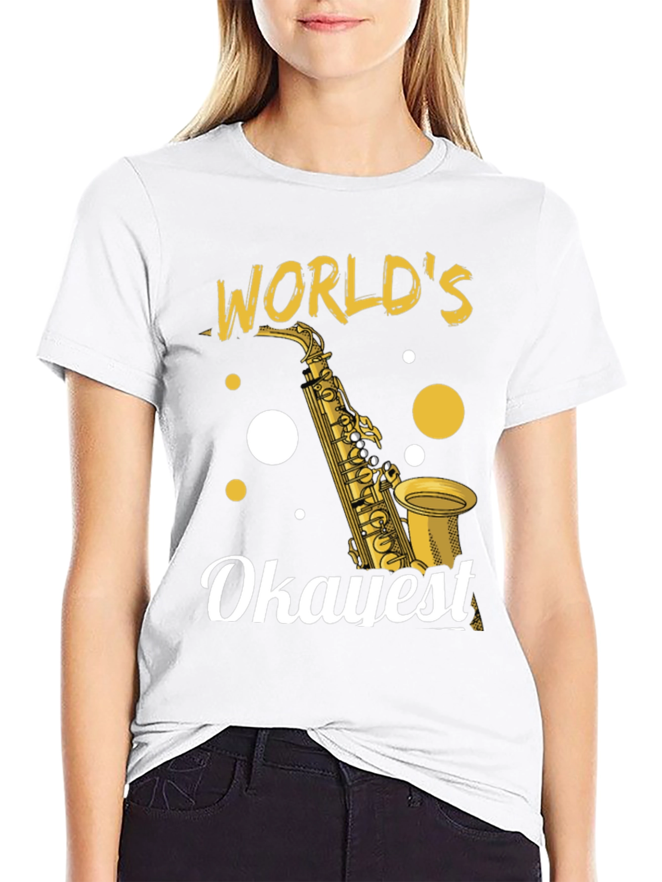 Black World's Okayest Saxophone Player T-Shirt view 9