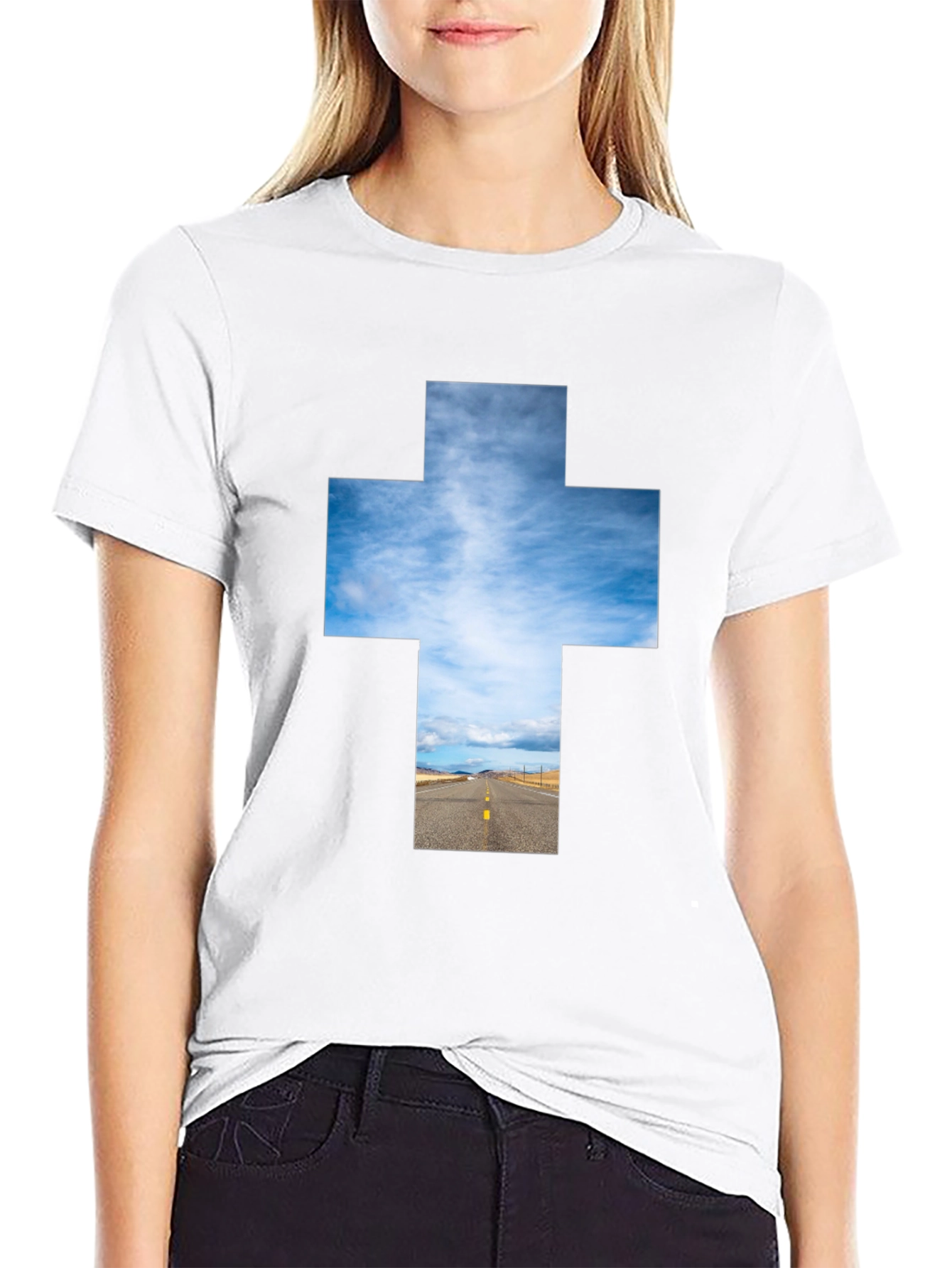 Black Sky Road Cross Graphic Tee - Unisex Black T-Shirt view 9