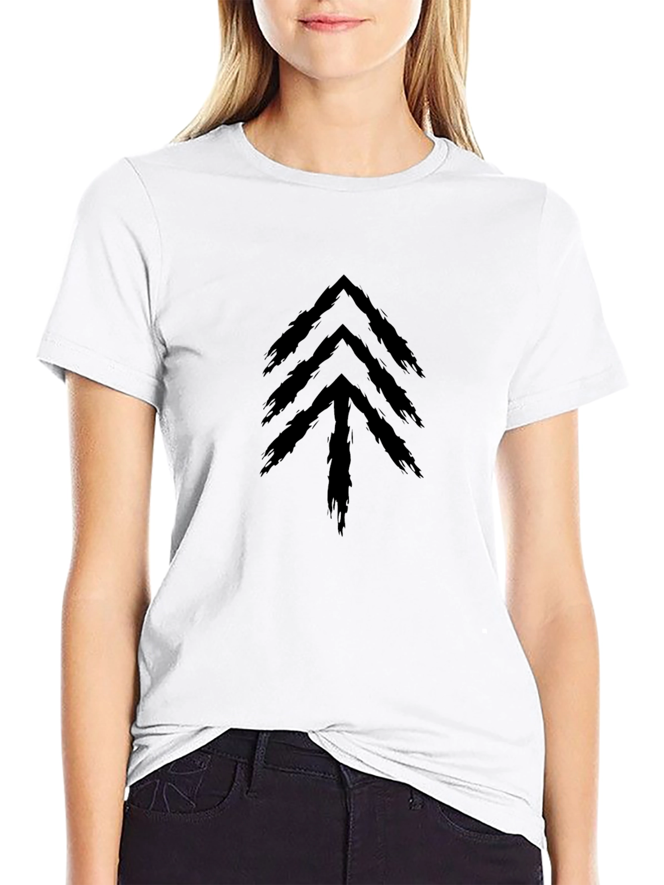 Black Abstract Arrow Tree Graphic Tee - Black Cotton Blend view 9