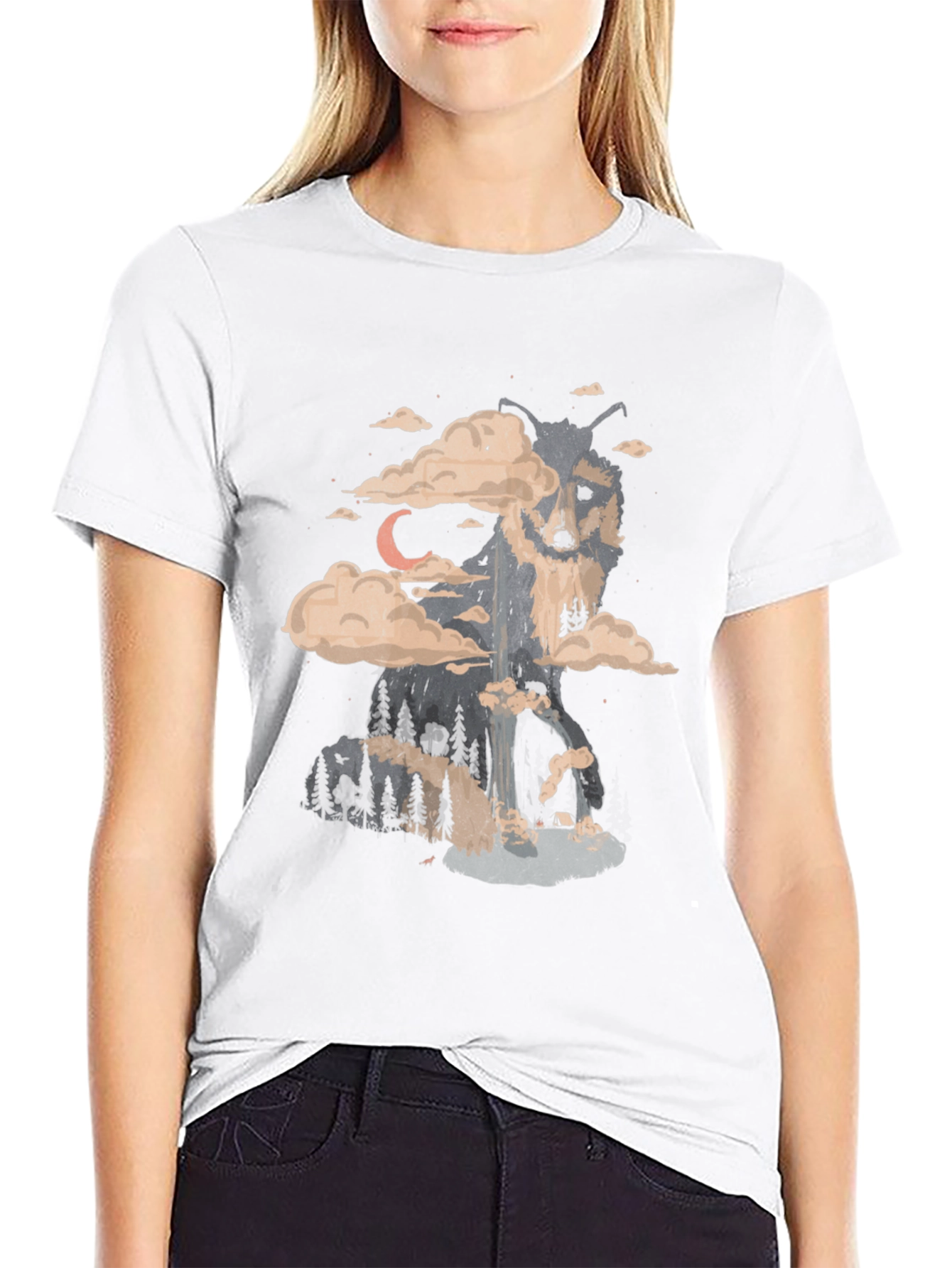 Black Wolf Landscape Graphic Tee - Nature Inspired Print view 9