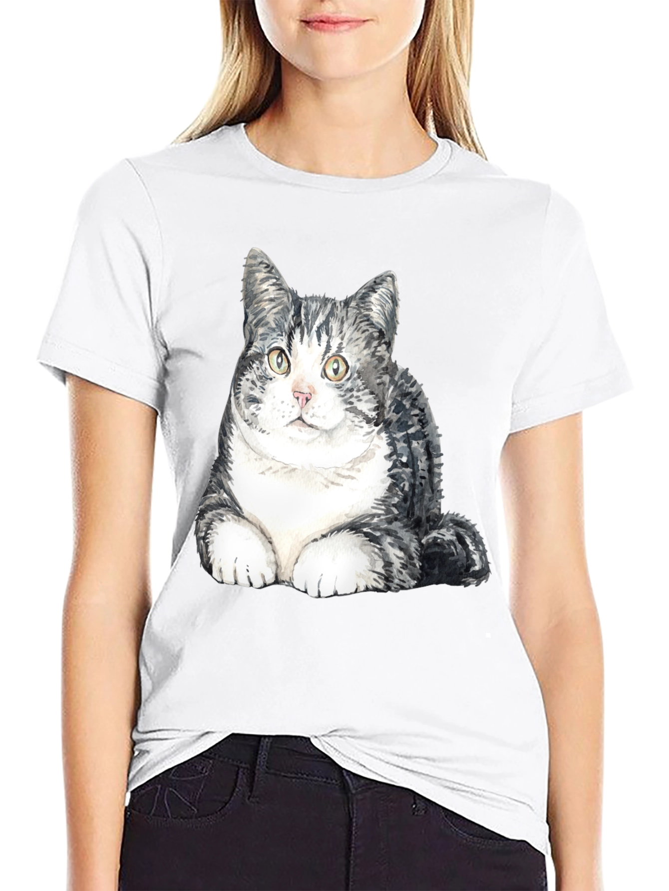Black Cute Cat Graphic T-Shirt - Soft Cotton Blend view 9