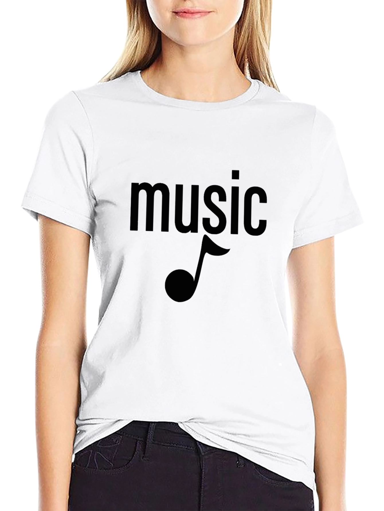 Black Music Note Graphic Tee - Black Cotton T-Shirt view 9
