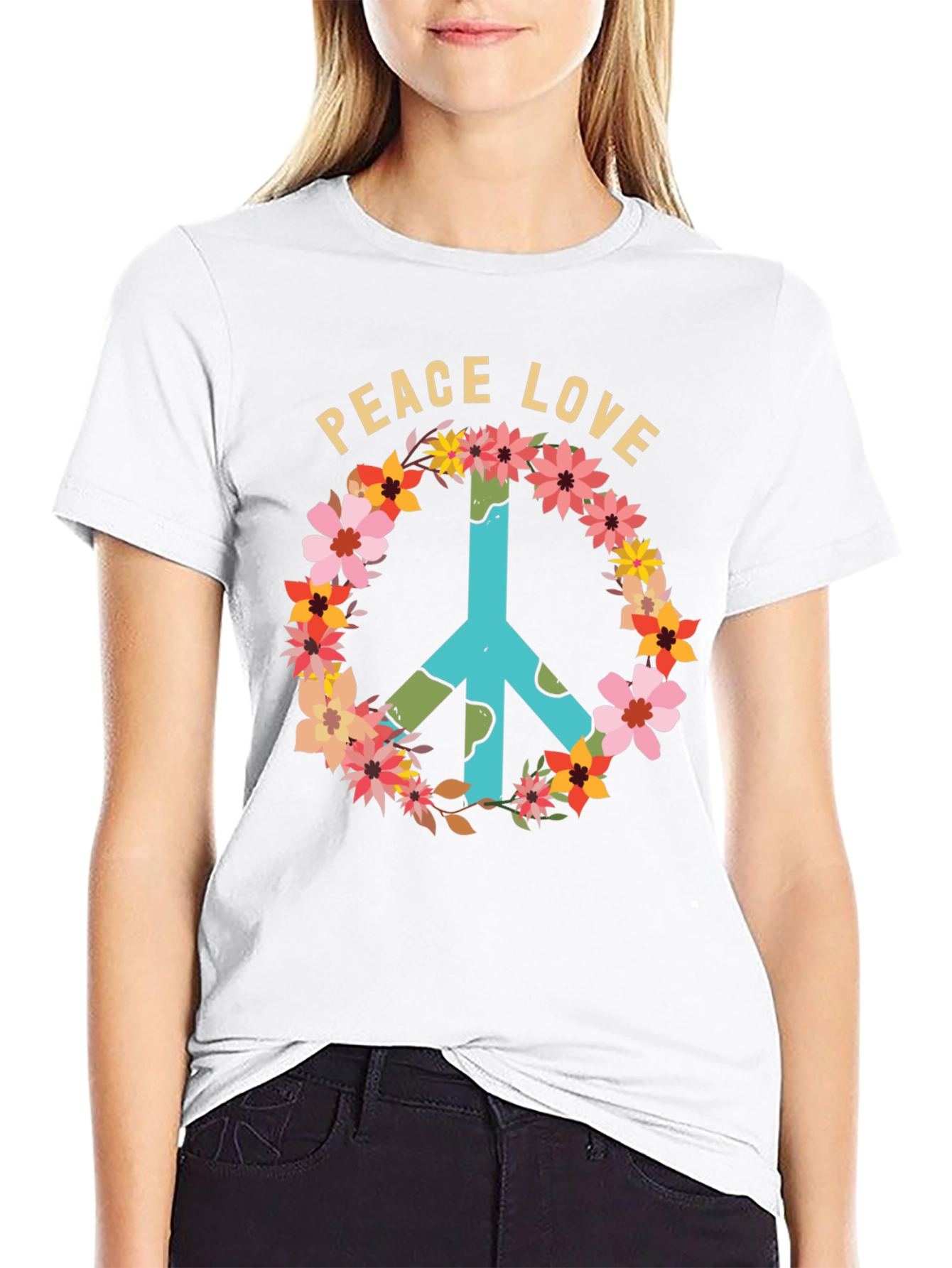 Black Peace Love Floral Sign T-Shirt view 9