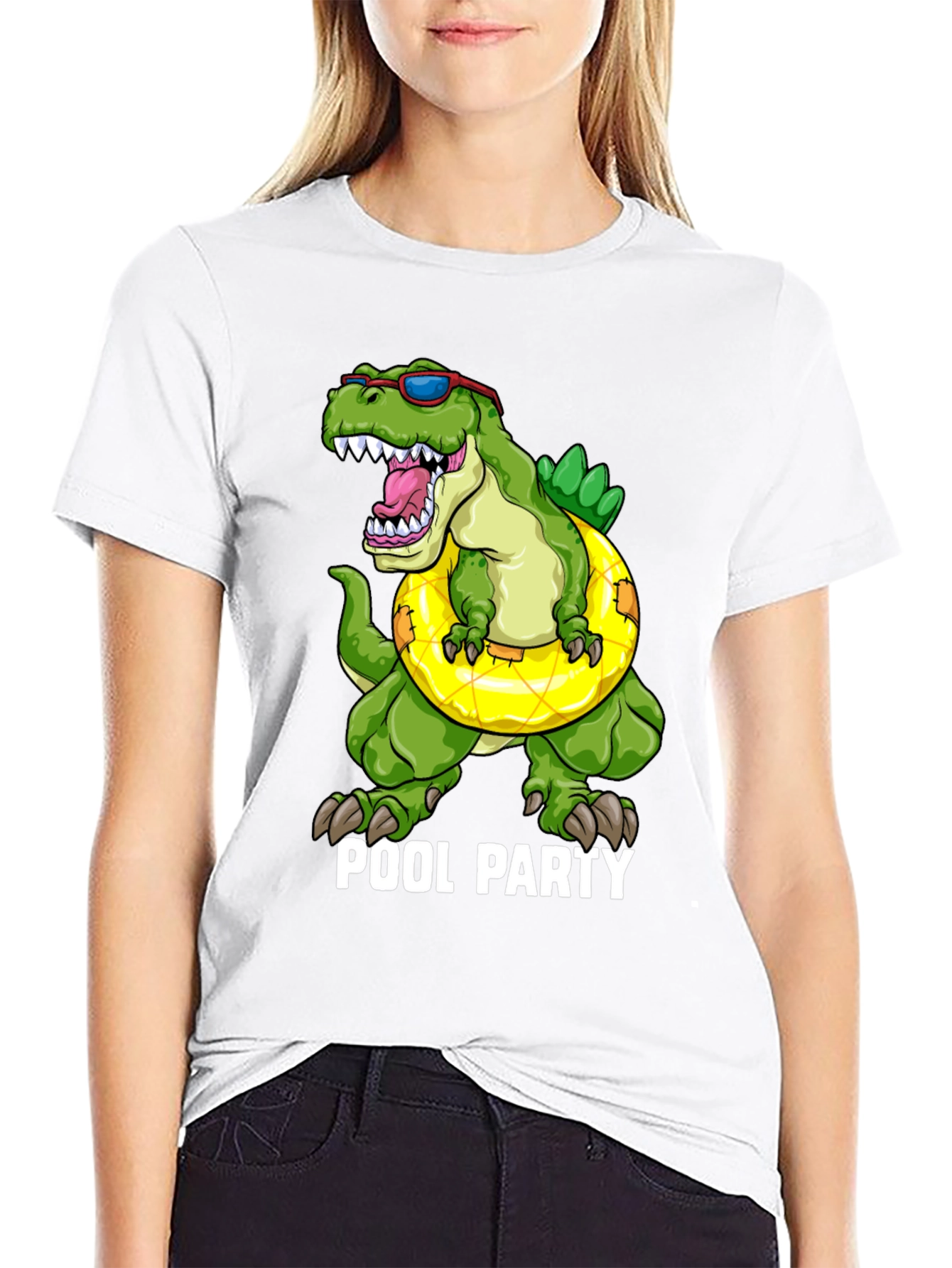 Black Dino Pool Party T-Shirt - Funny Summer Apparel view 9