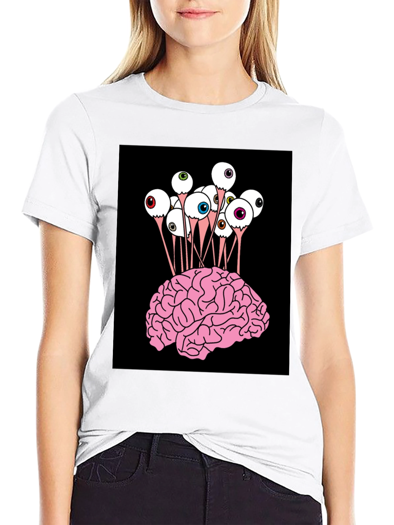 Black Brain & Eyeballs Graphic Tee view 9