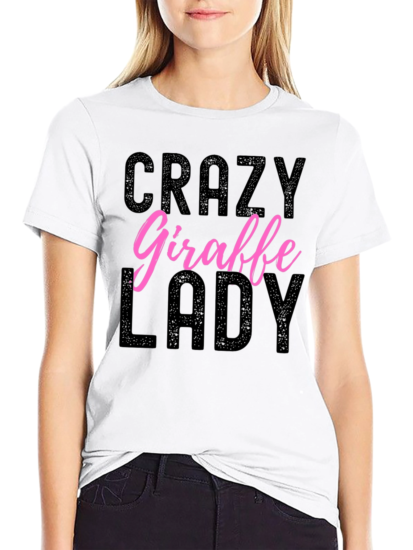 Black Crazy Giraffe Lady Graphic T-Shirt - Novelty Animal Lover Tee view 9