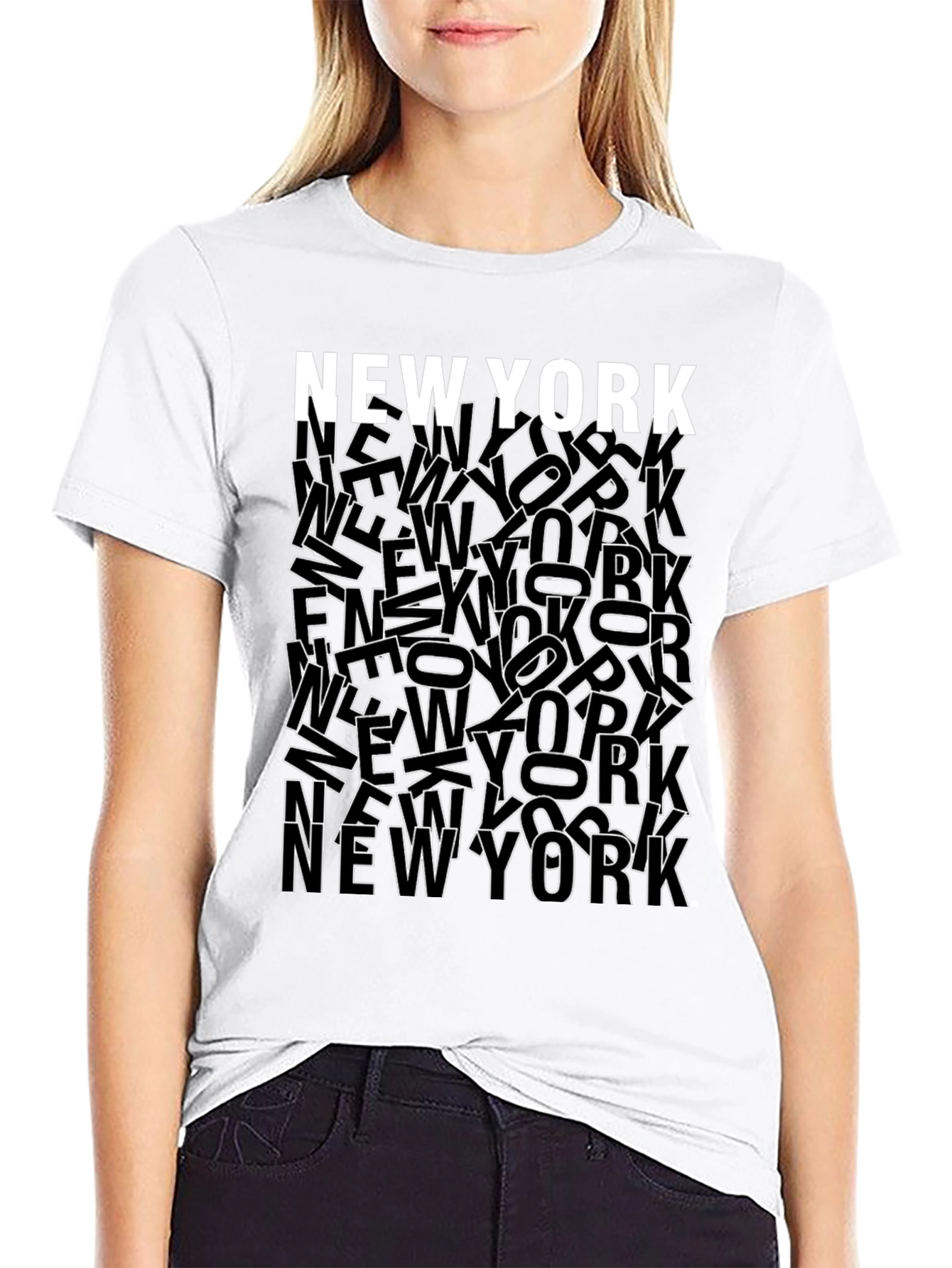Black New York City Graphic Print Crew Neck T-Shirt view 9