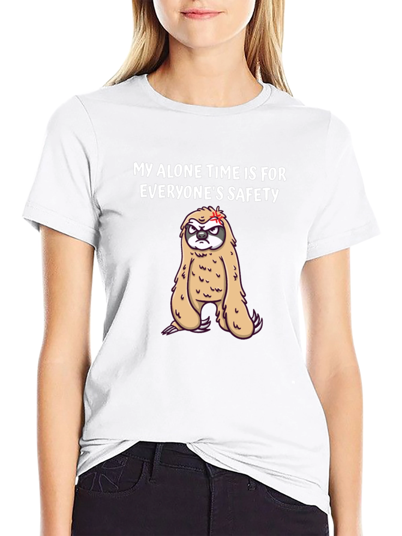 Black Funny Sloth Graphic Tee - Alone Time Safety view 9
