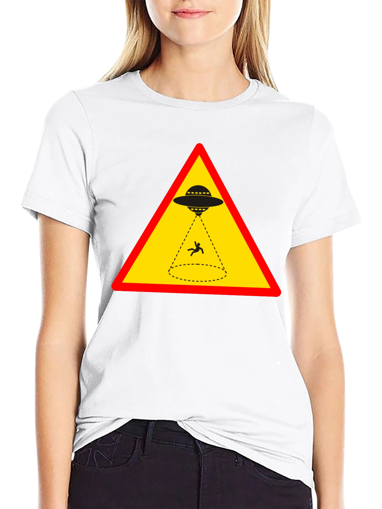 Black Alien Abduction T-Shirt - Warning Sign Graphic view 9
