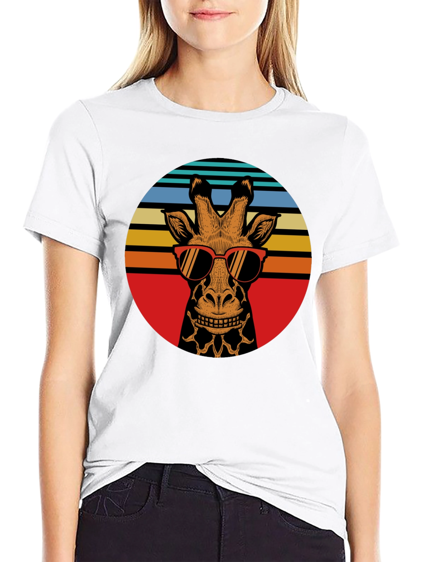 Black Retro Giraffe Sunglasses Graphic Tee view 9