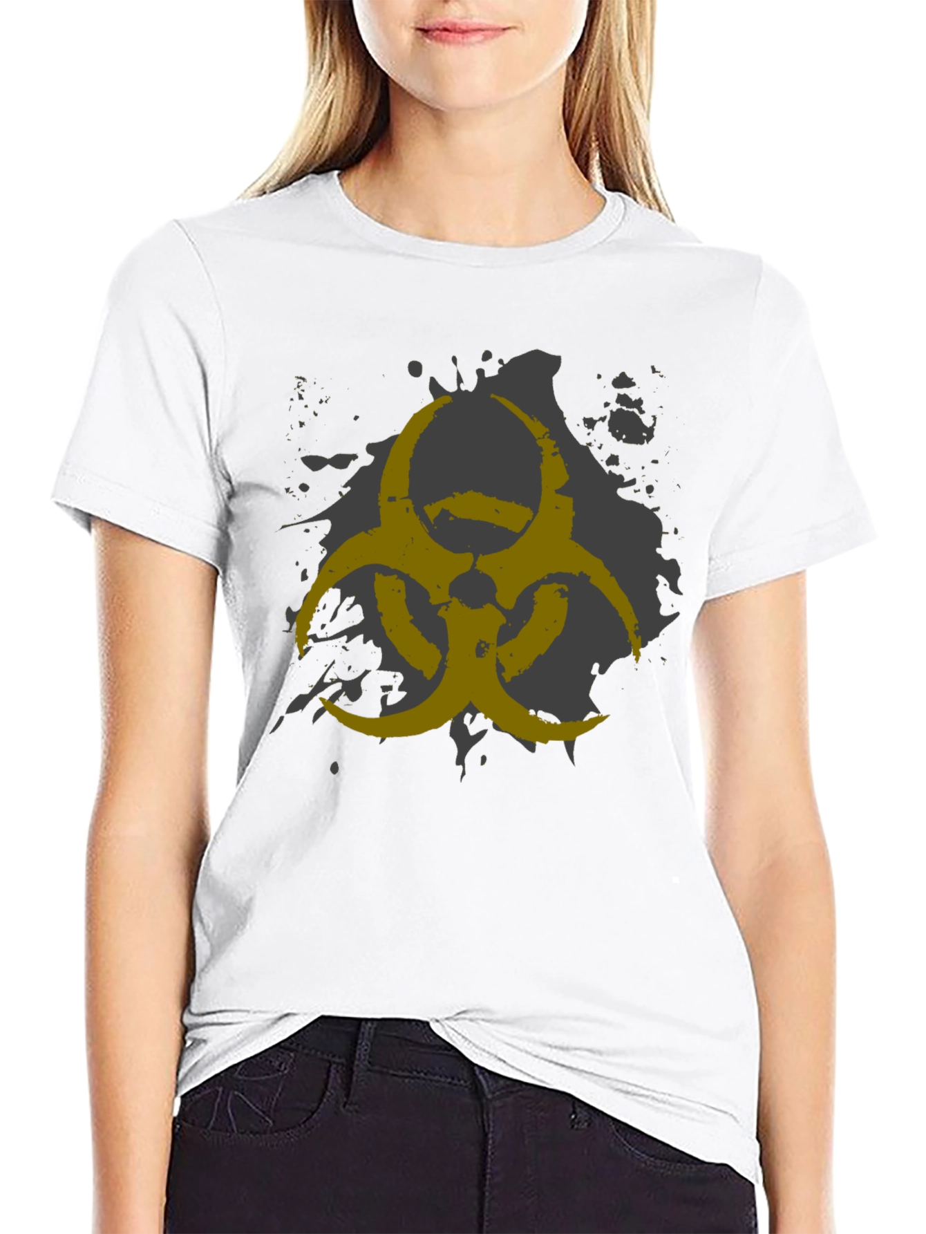 Black Biohazard Symbol Graphic Print Men's Black T-Shirt view 9