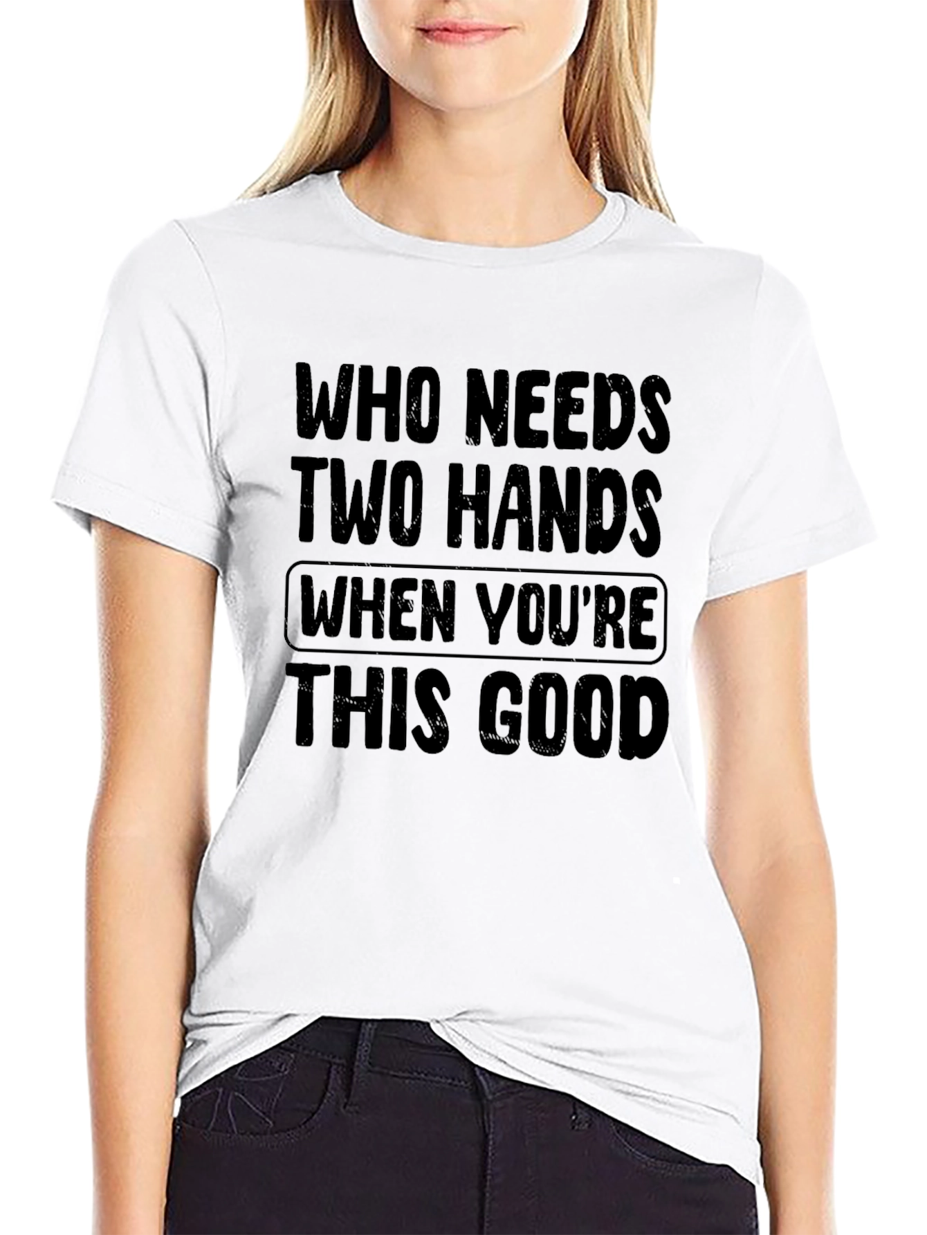 Black Funny 'Who Needs Two Hands' Graphic Tee view 9