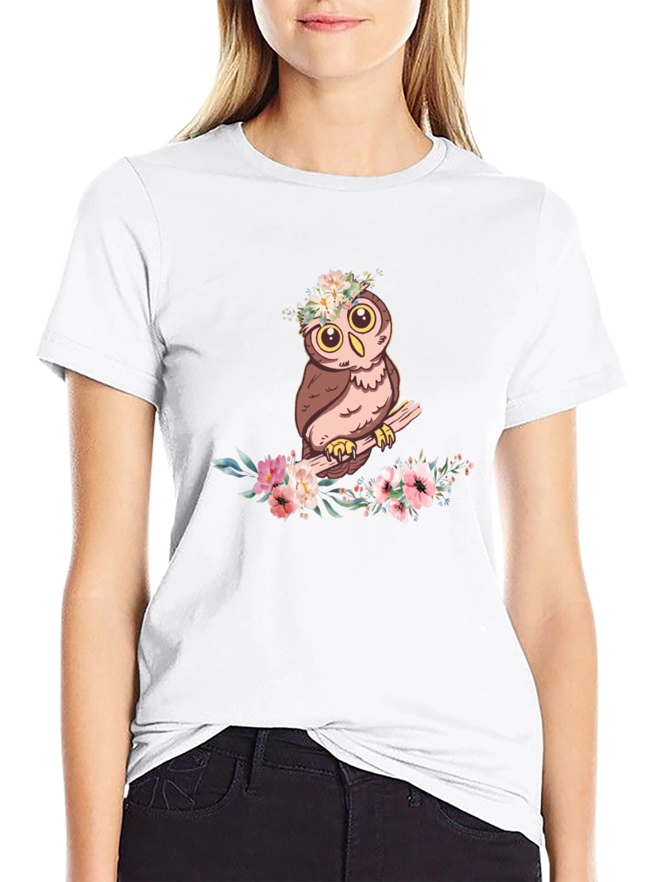 Black Owl & Floral T-Shirt - Cute Graphic Tee view 9