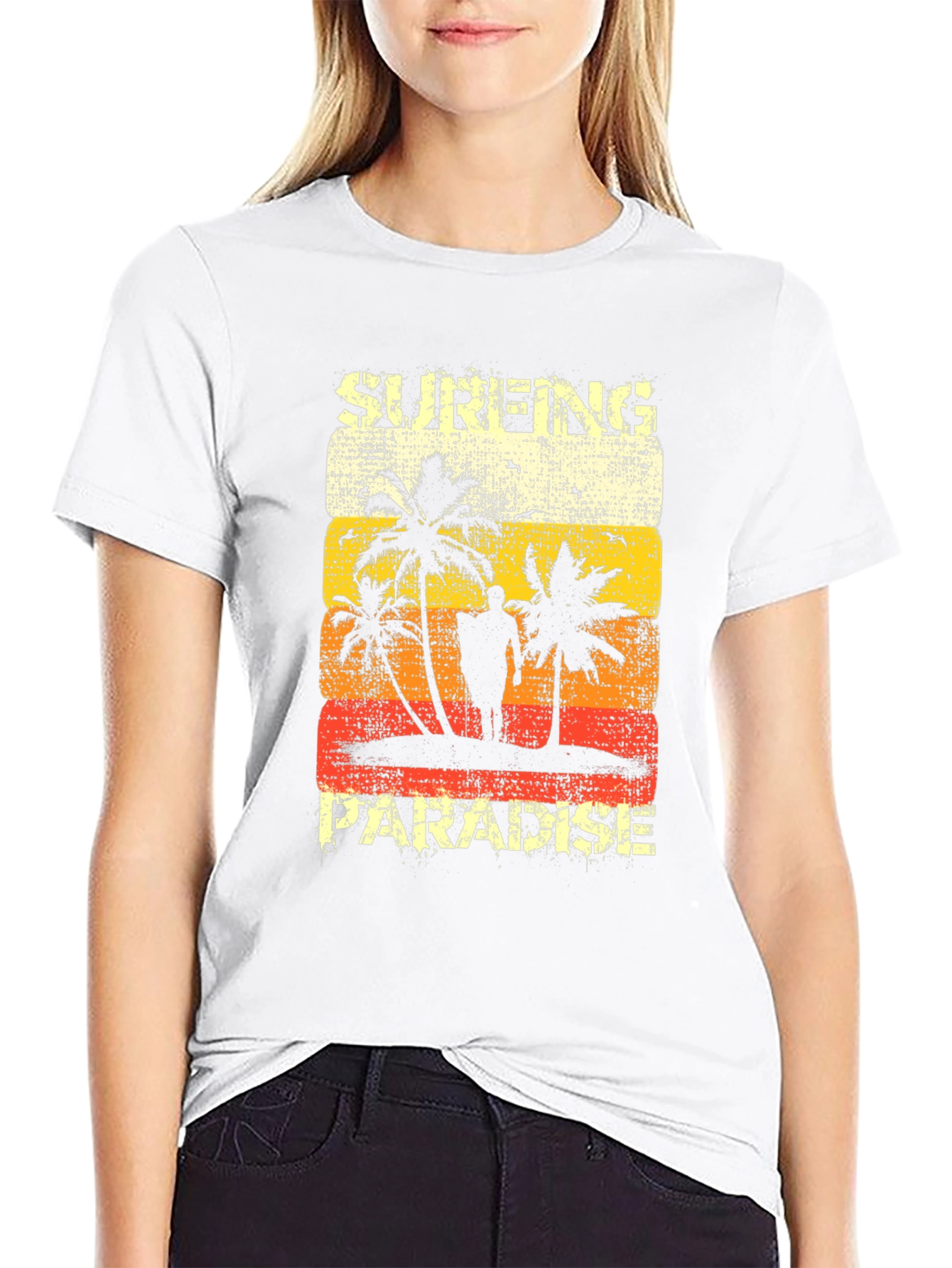 Black Surfing Paradise Graphic Tee - Distressed Beach Design view 9