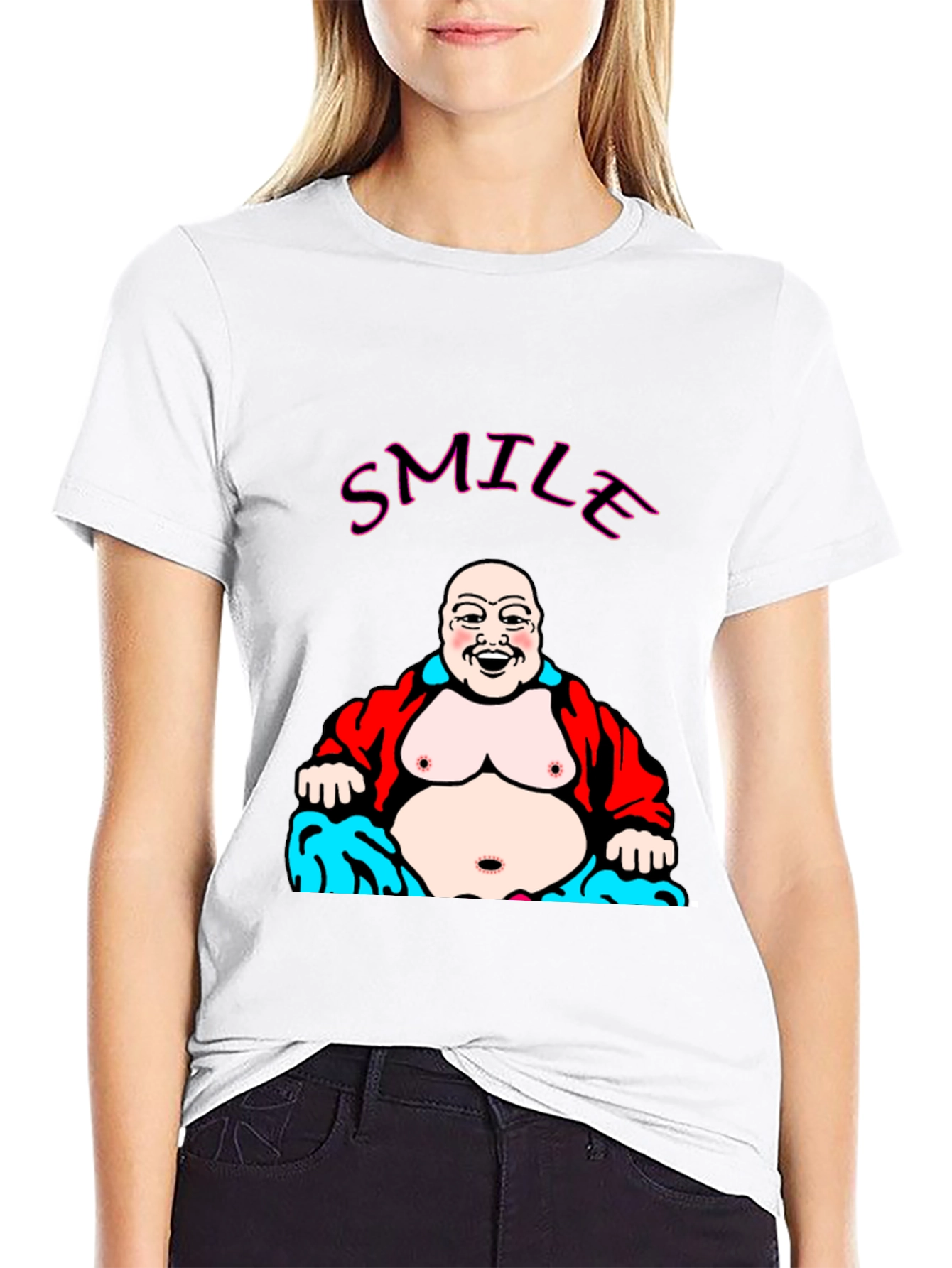 Black Smile Buddha Graphic Black T-Shirt view 9