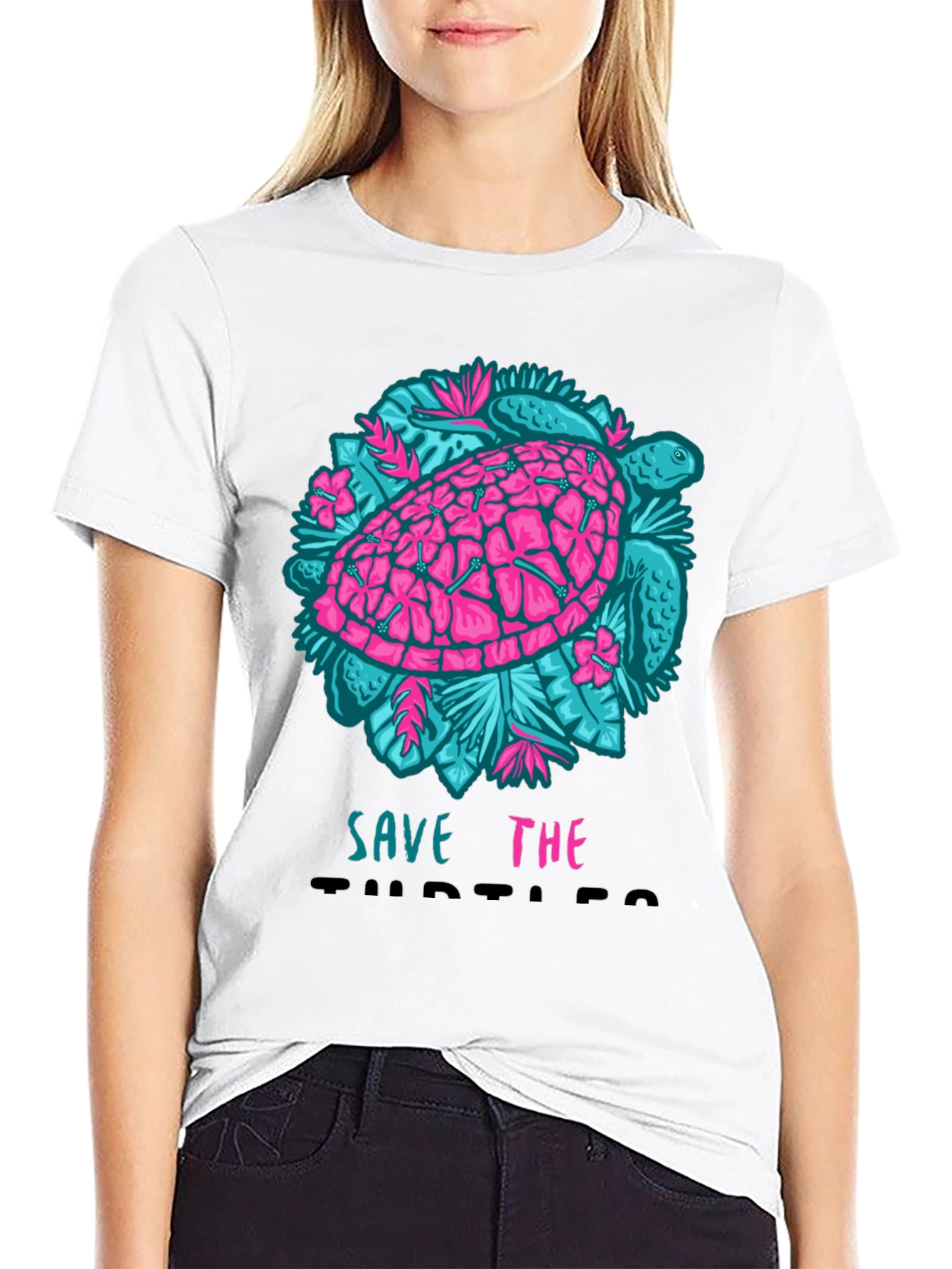 Black Save the Turtles Graphic Tee - Black Cotton T-Shirt view 9