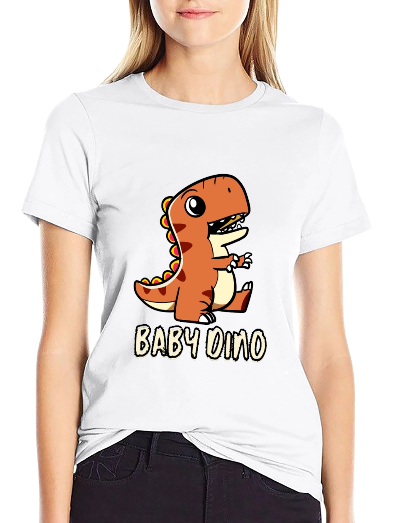 Black Cute Baby Dino Black T-Shirt view 9