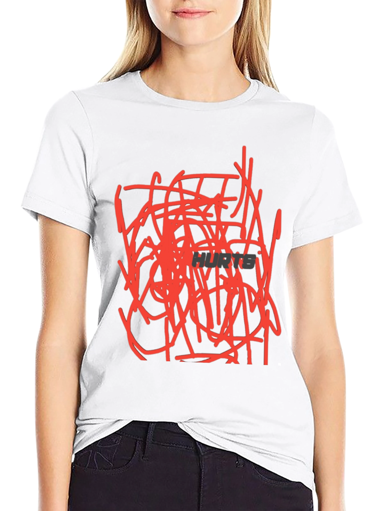 Black Abstract Red Scribble Design Black Cotton T-Shirt view 9