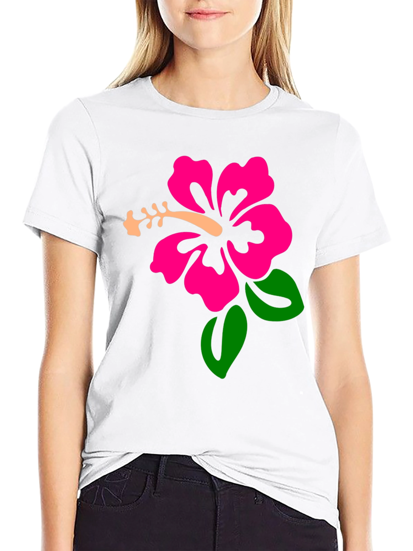 Black Black T-Shirt with Hibiscus Flower Graphic view 9