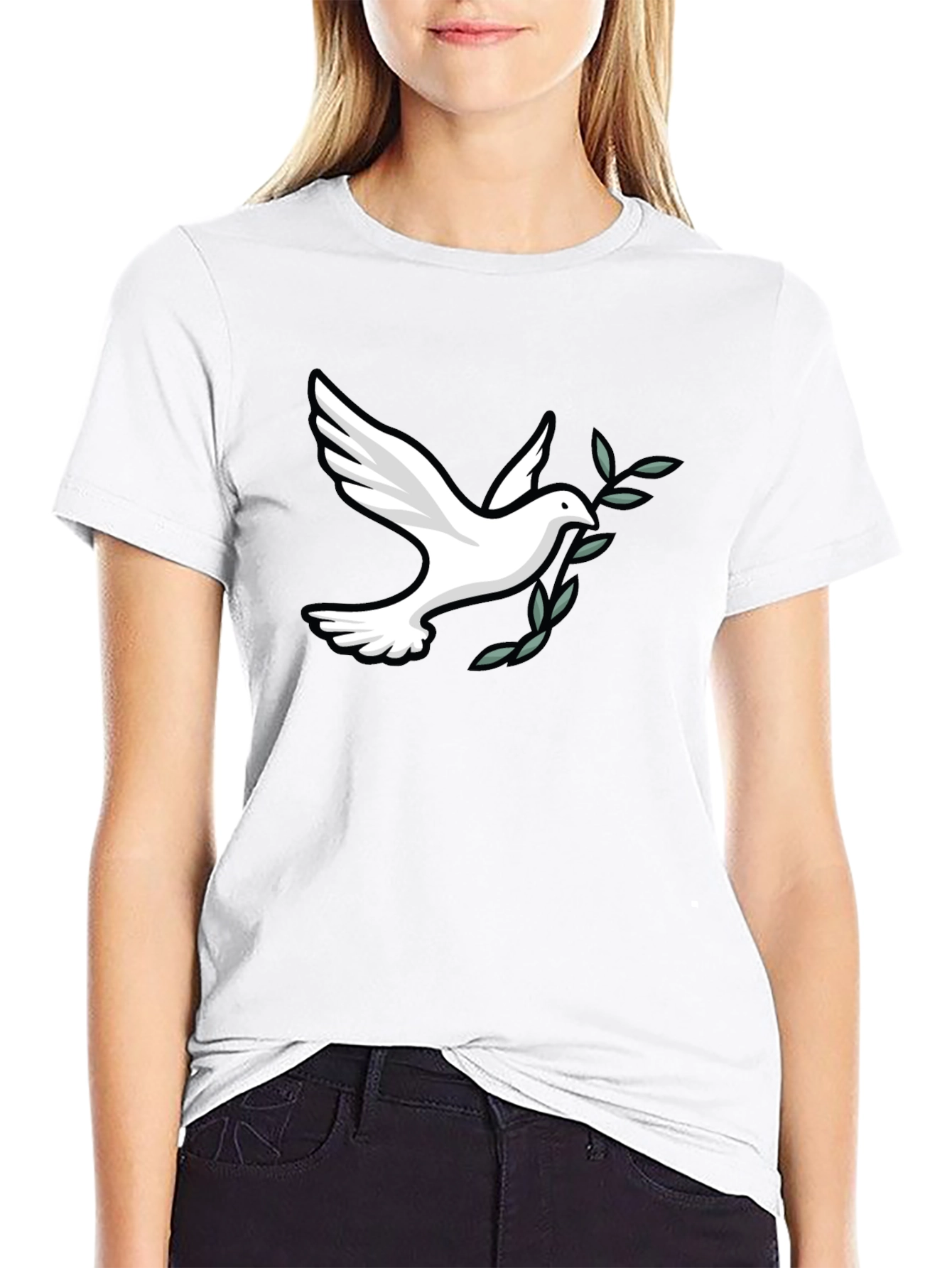 Black Peace Dove Graphic Tee - Soft Black Cotton Blend view 9