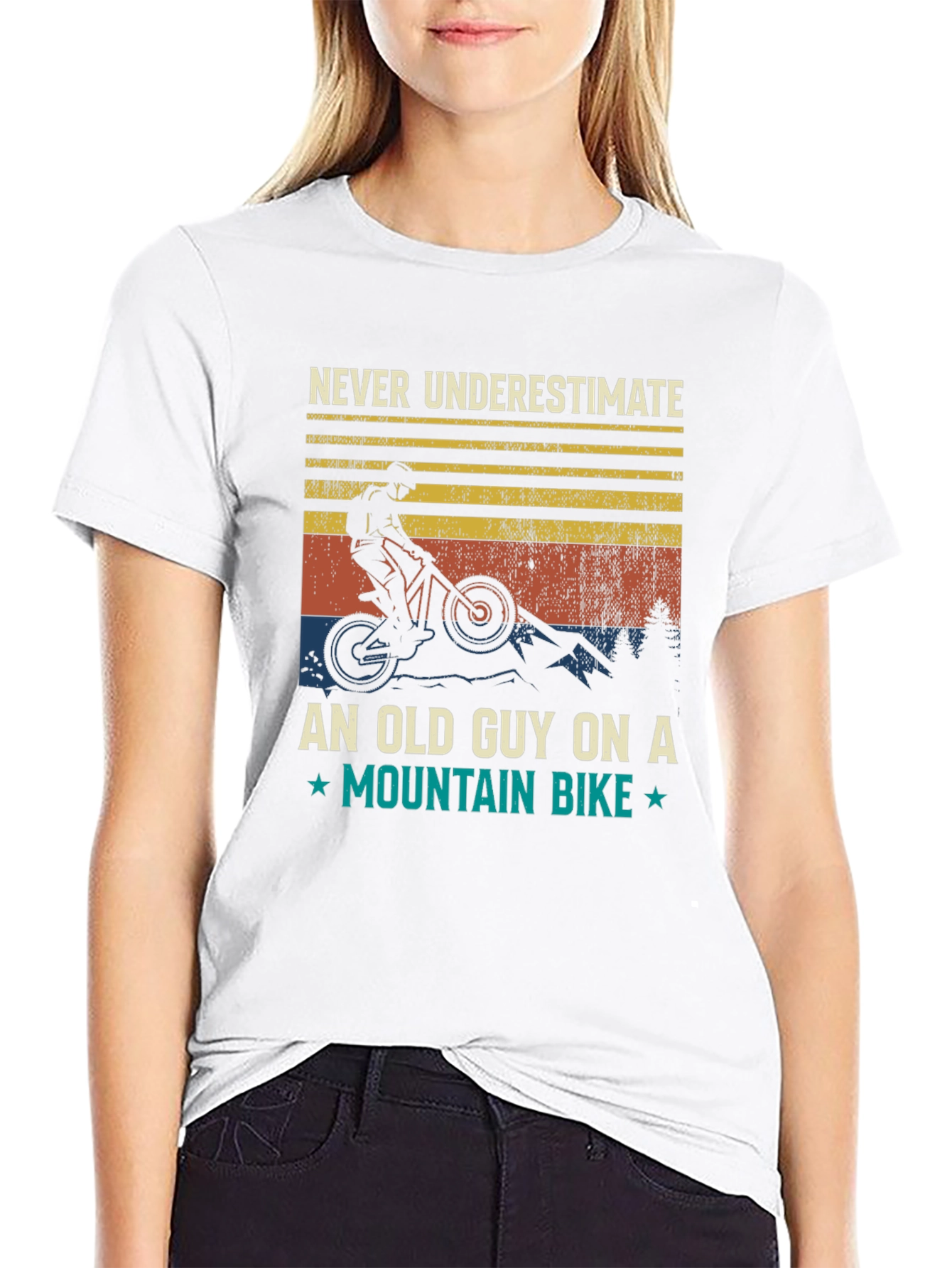 Black Never Underestimate Old Guy Mountain Bike T-Shirt view 9